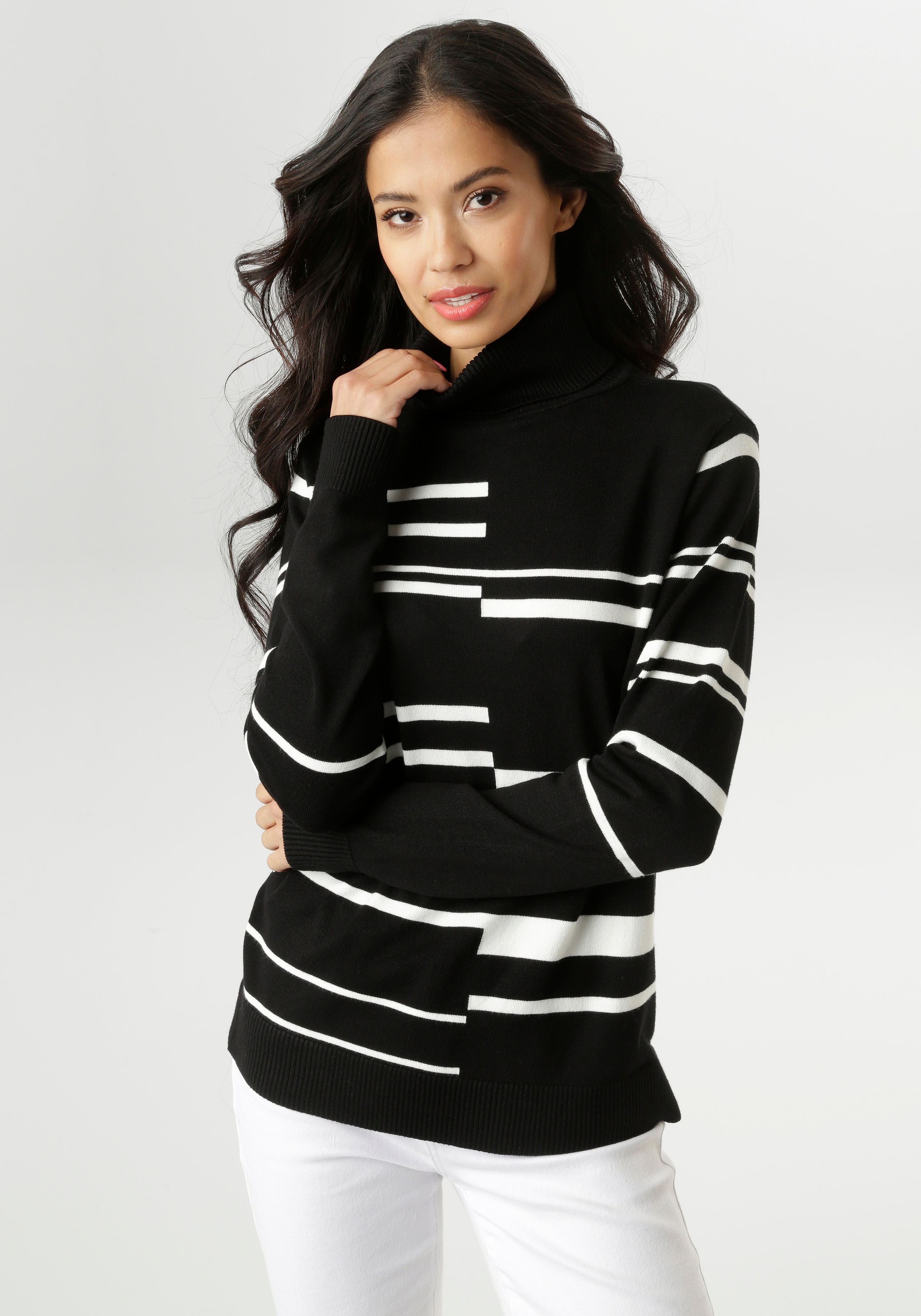 Aniston SELECTED Strickpullover im geometrisch unterbrochenen Streifen-Dess günstig online kaufen