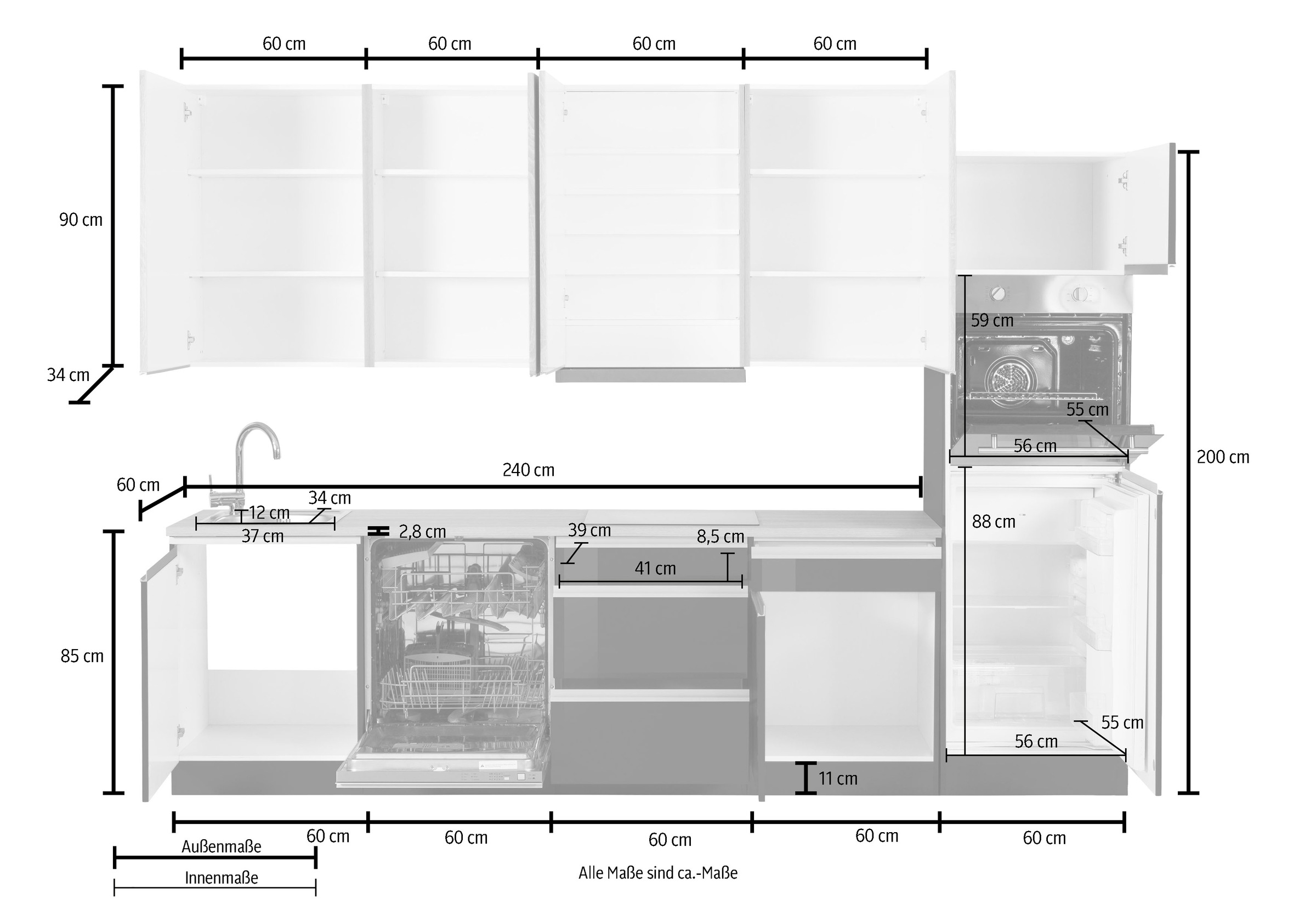 HELD MÖBEL Küchenzeile »Ohio«, mit E-Geräten, Breite 300 cm