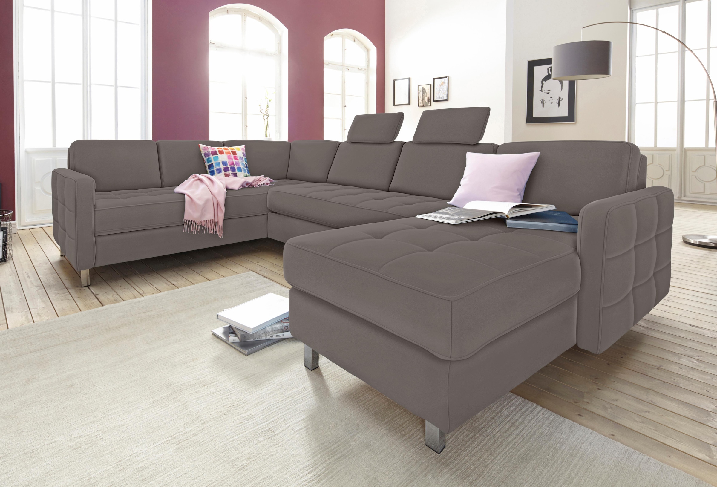 sit&more Wohnlandschaft "Pablo U-Form, B: 292cm, inkl. 2 Kopfstützen" wahlweise mit Schlaffunktion und Bettkasten