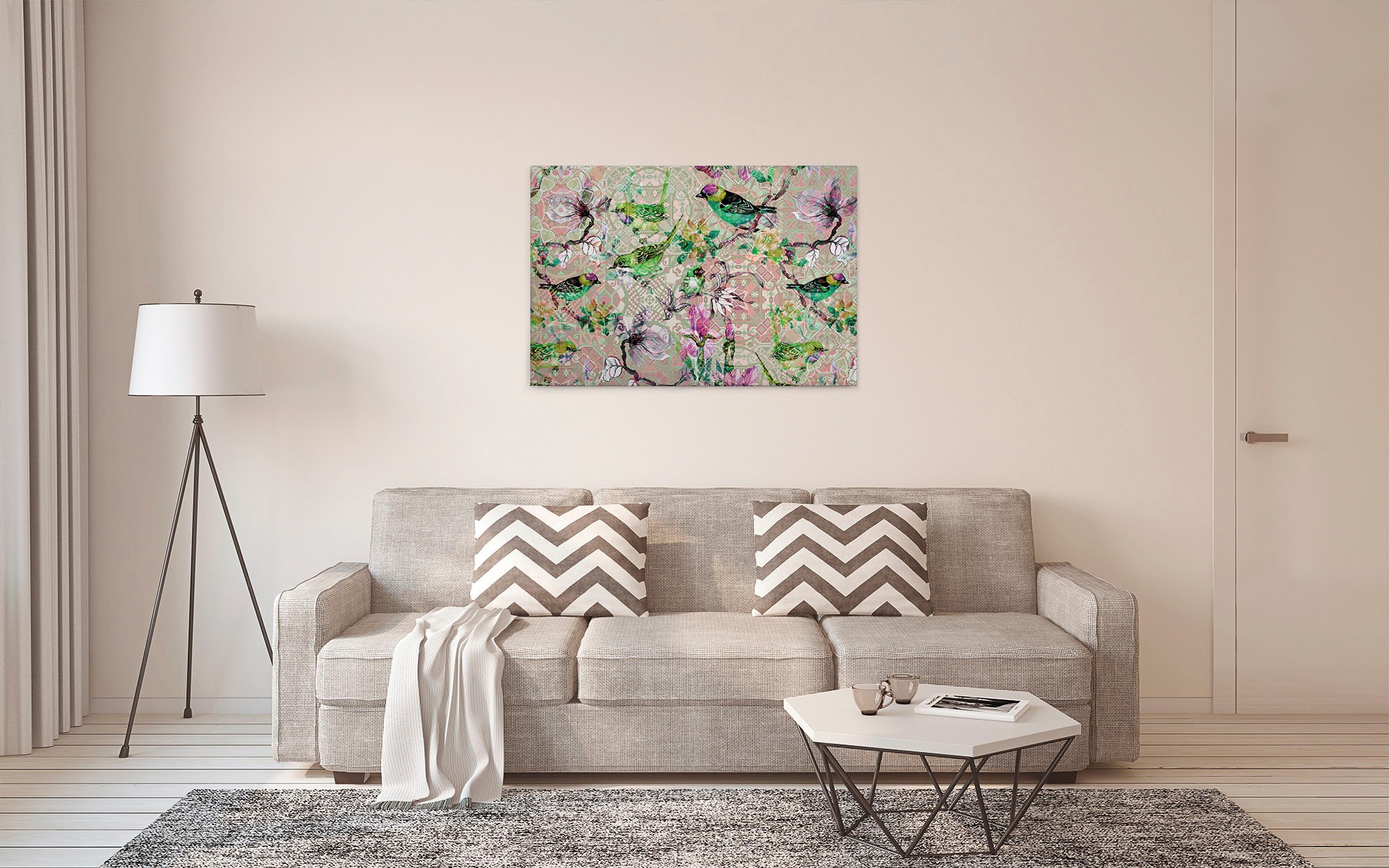 A.S. Création Leinwandbild »mosaic birds«, Kunst-Vögel-Kinder, (1 St.), Mosaik Keilrahmen Floral Blumen Vögel Leinwand-Bild Wohnzimmer modern