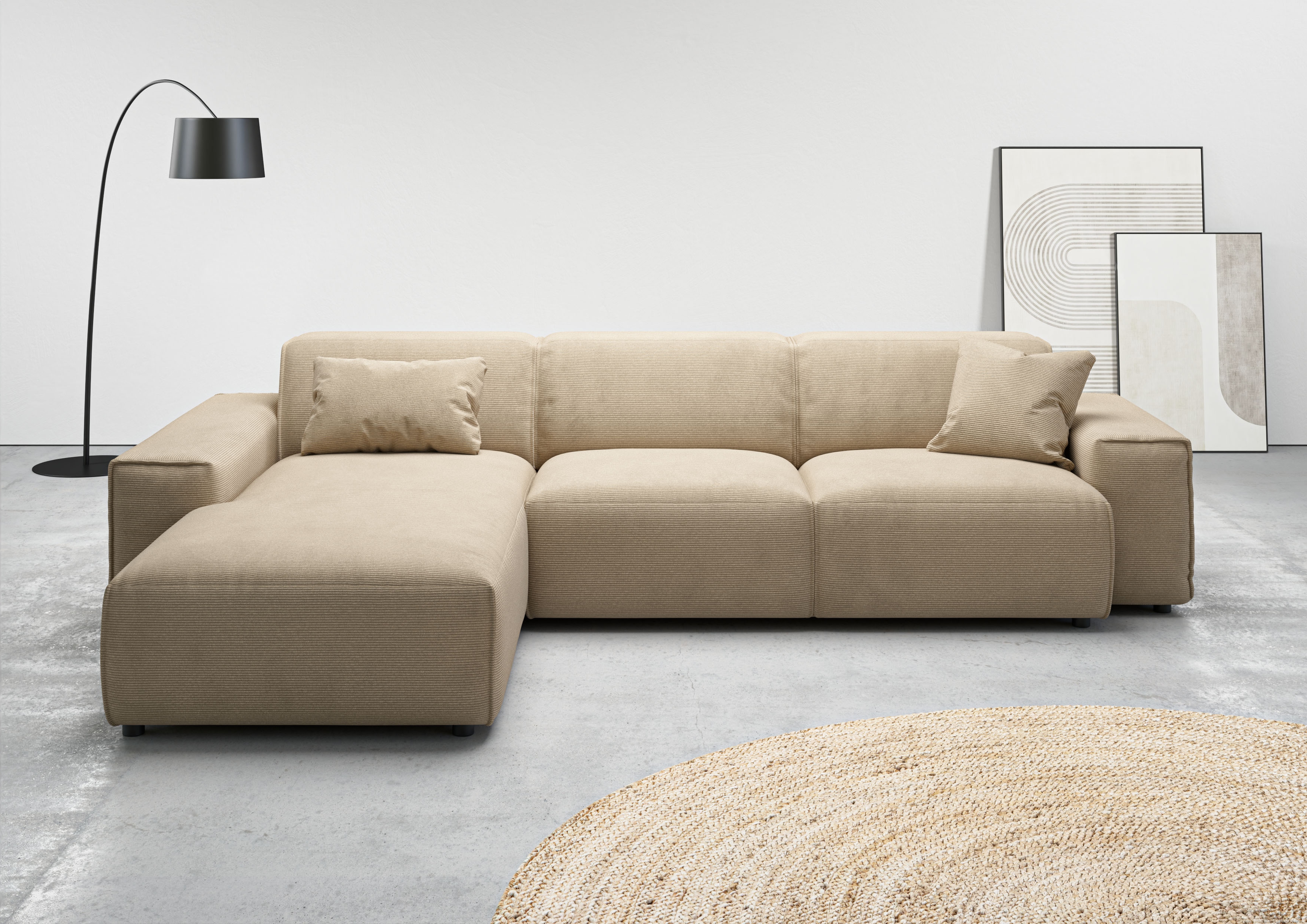 Home affaire Ecksofa "Glimminge auch in Breitcord, Feincord, Bouclé + Easy care-Bezug" L-Form, Breite 294, Zierkissen
