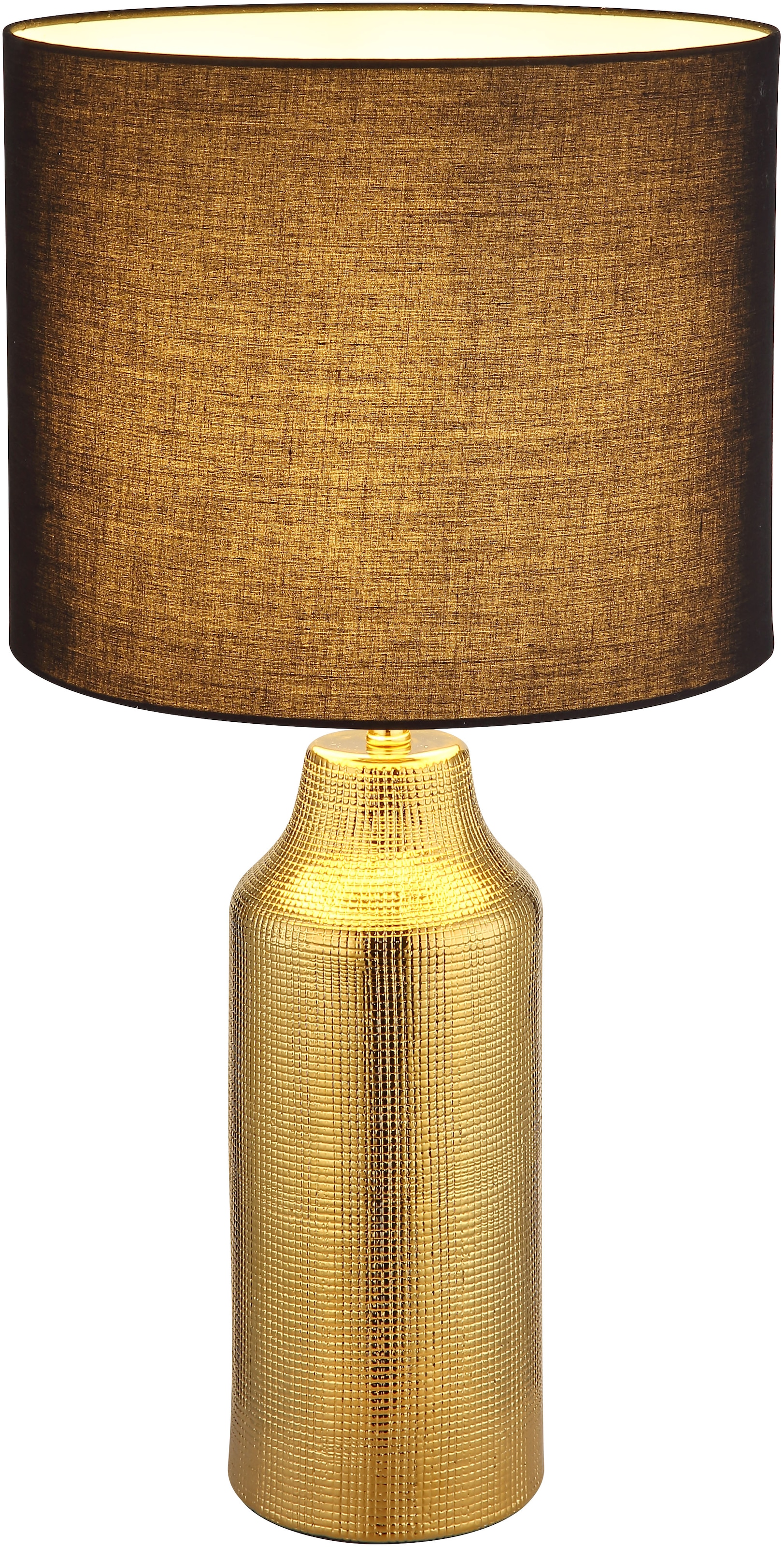 GLOBO LIGHTING Tischleuchte »ELDEN«, Leuchtmittel E27 | ohne Leuchtmittel, Tischlampe/Keramik/goldfarben/Textil schwarz/Wohnzimmer/Schlafzimmer