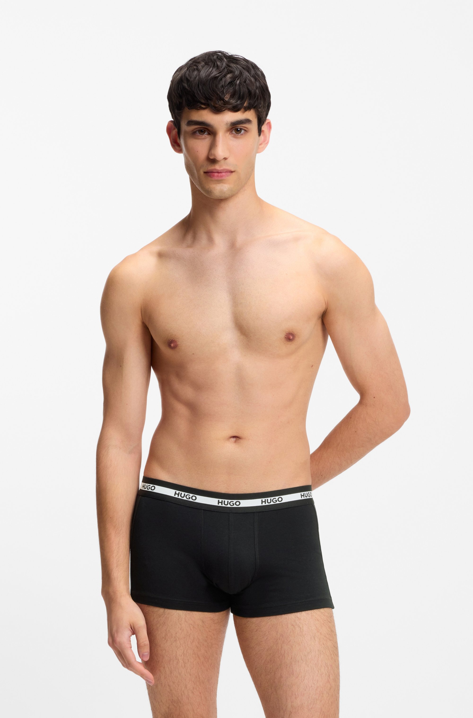 Trunk HUGO UNDERWEAR "TRIPLET PLANET", Herren, Gr. L (52), 3 Stk., open miscellaneous 998, Jersey, Obermaterial: 95% Baumwolle, 5% Elasthan, normal, Unterhosen, Logos am elastischen Bund, mittlere Bundhöhe 4