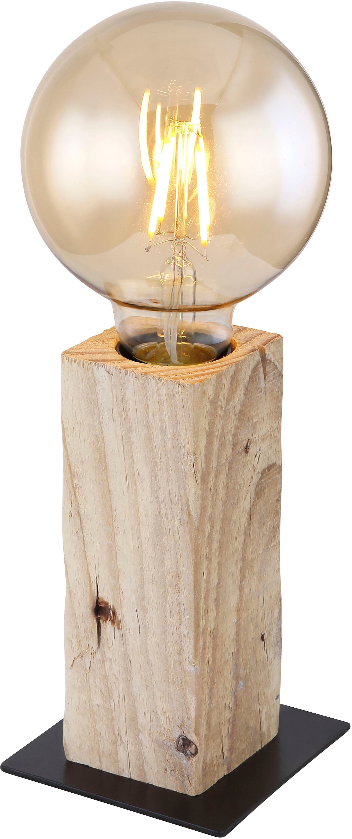 GLOBO LIGHTING Tischleuchte »ADALIE« E27 1 Stk. Tischlampe Holz naturfarben schwarz LxBxH: 90x90x150mm