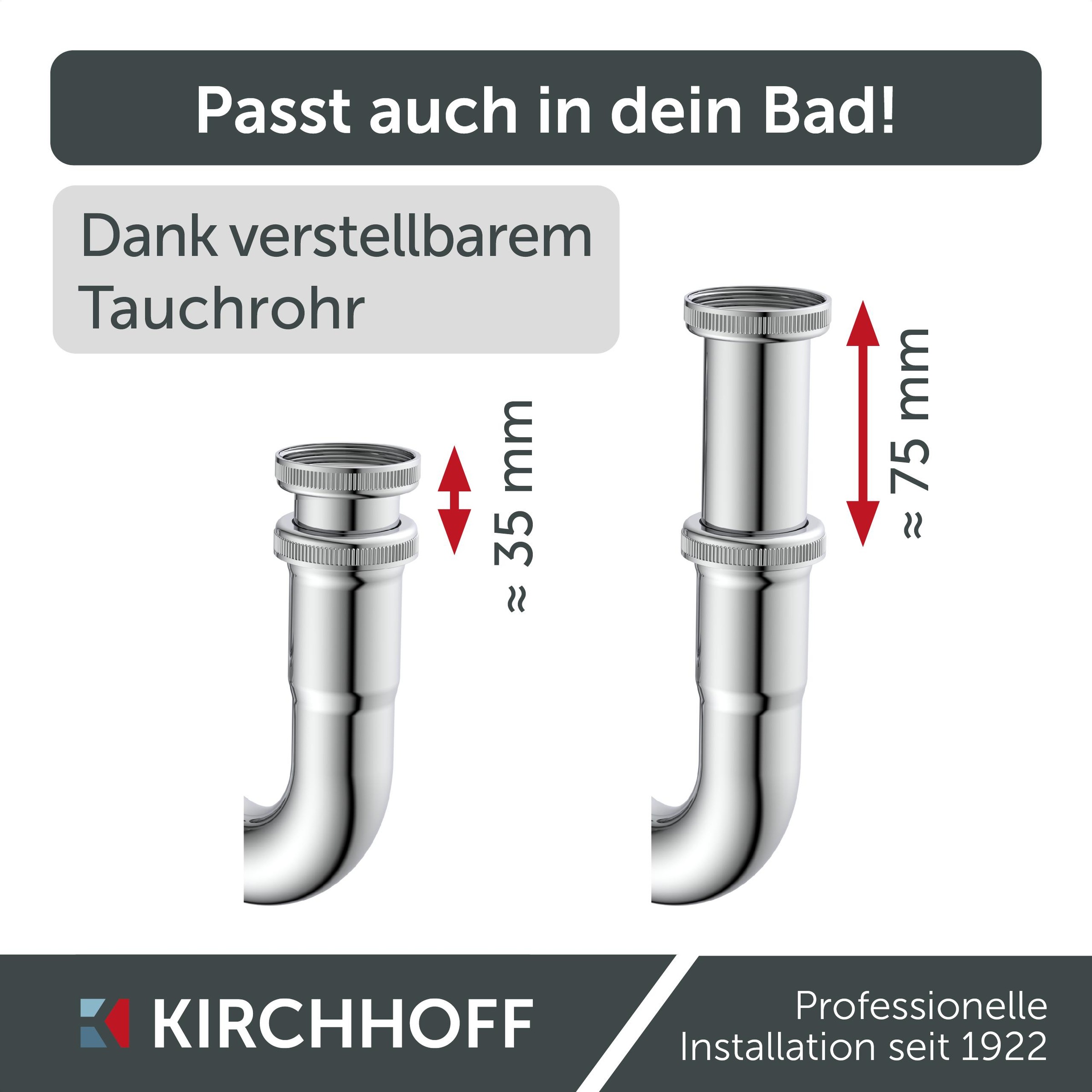 Kirchhoff Siphon, Röhrensiphon, Chrom, 1 1/4" x 32 mm