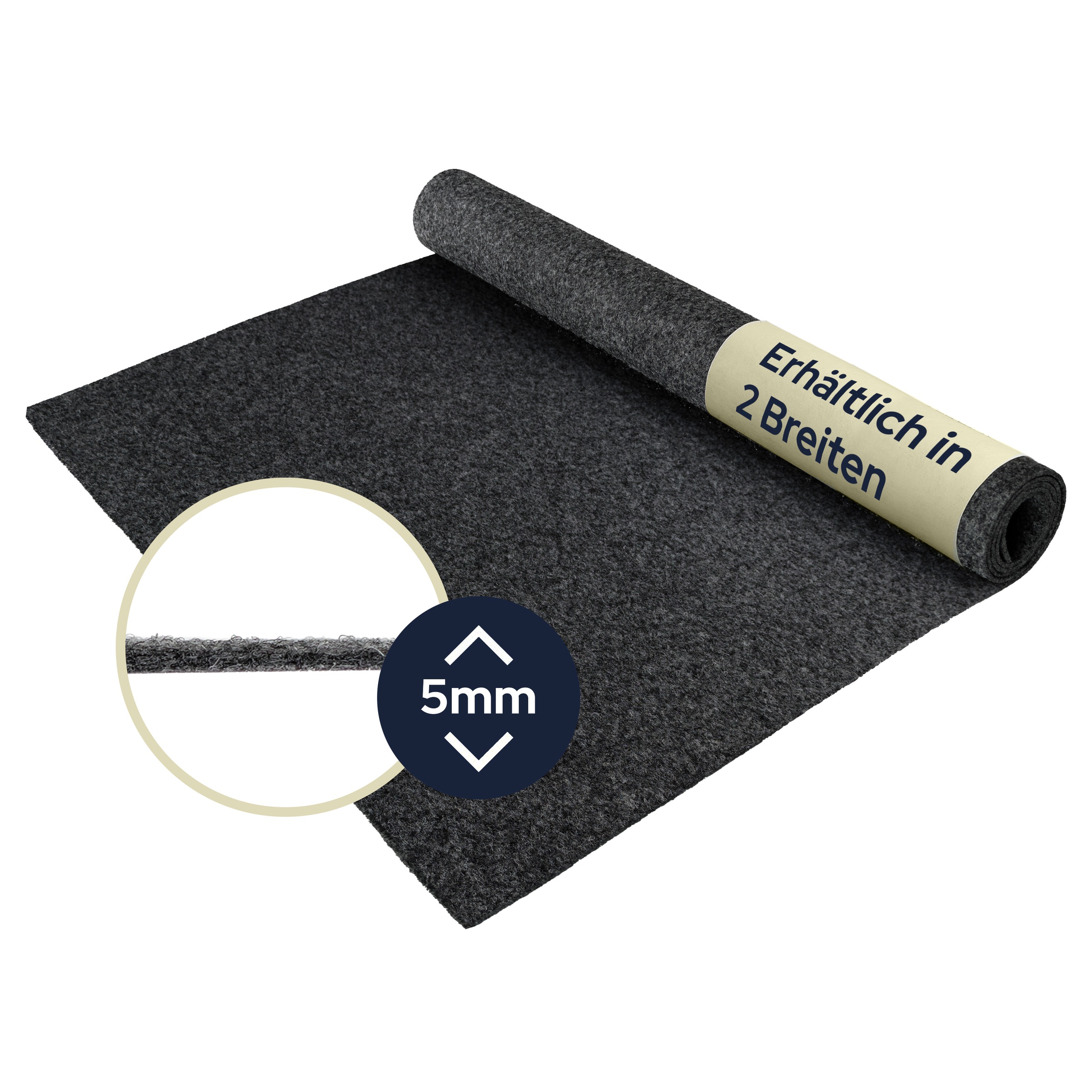 Teppichboden "Nadelfilz REWIND, Gesamthöhe 5 mm, Made in Belgium", grau (anthrazit), B:200cm L:900cm, Polypropylen, PRIMAFLOR-IDEEN IN TEXTIL, Teppiche, Breite 200 cm, Uni Farben, robust & strapazierfähig 2