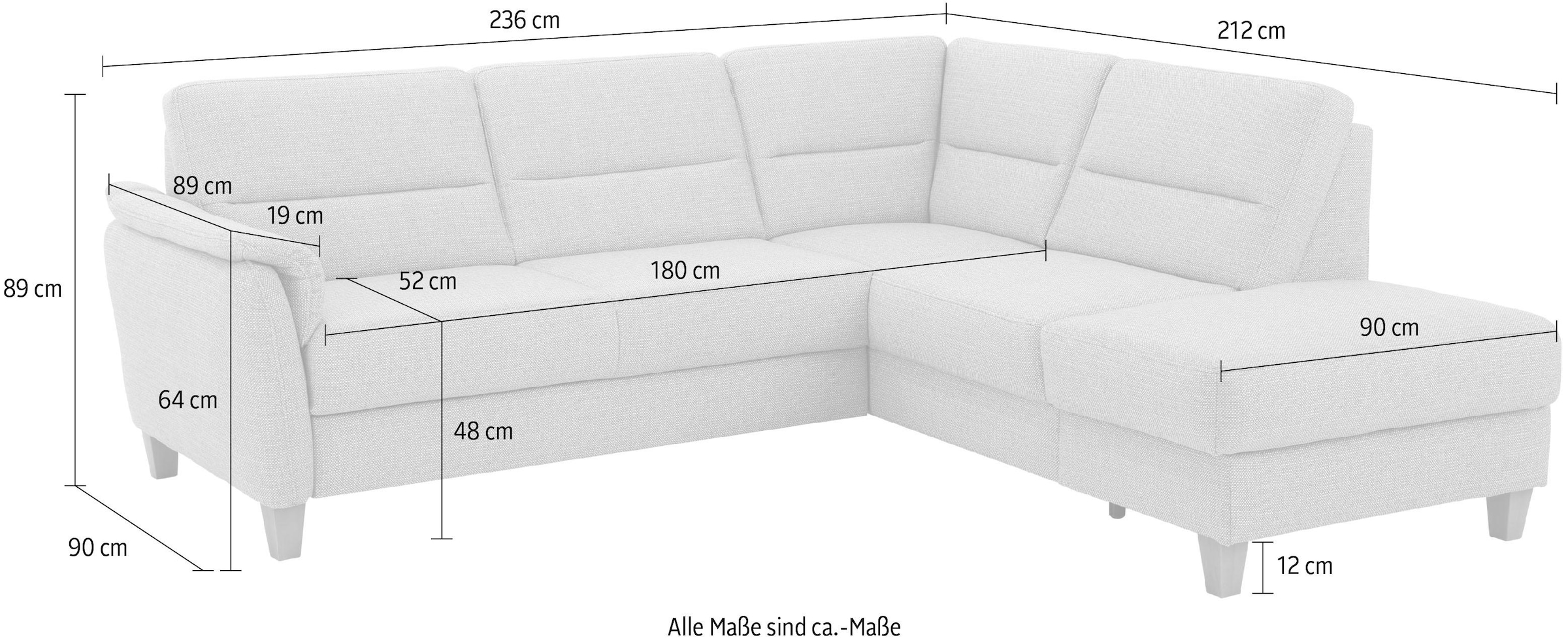 Home affaire Ecksofa »Palmera L-Form, B: 236 cm« optional Bettfunktion & Bettkasten, Federkern