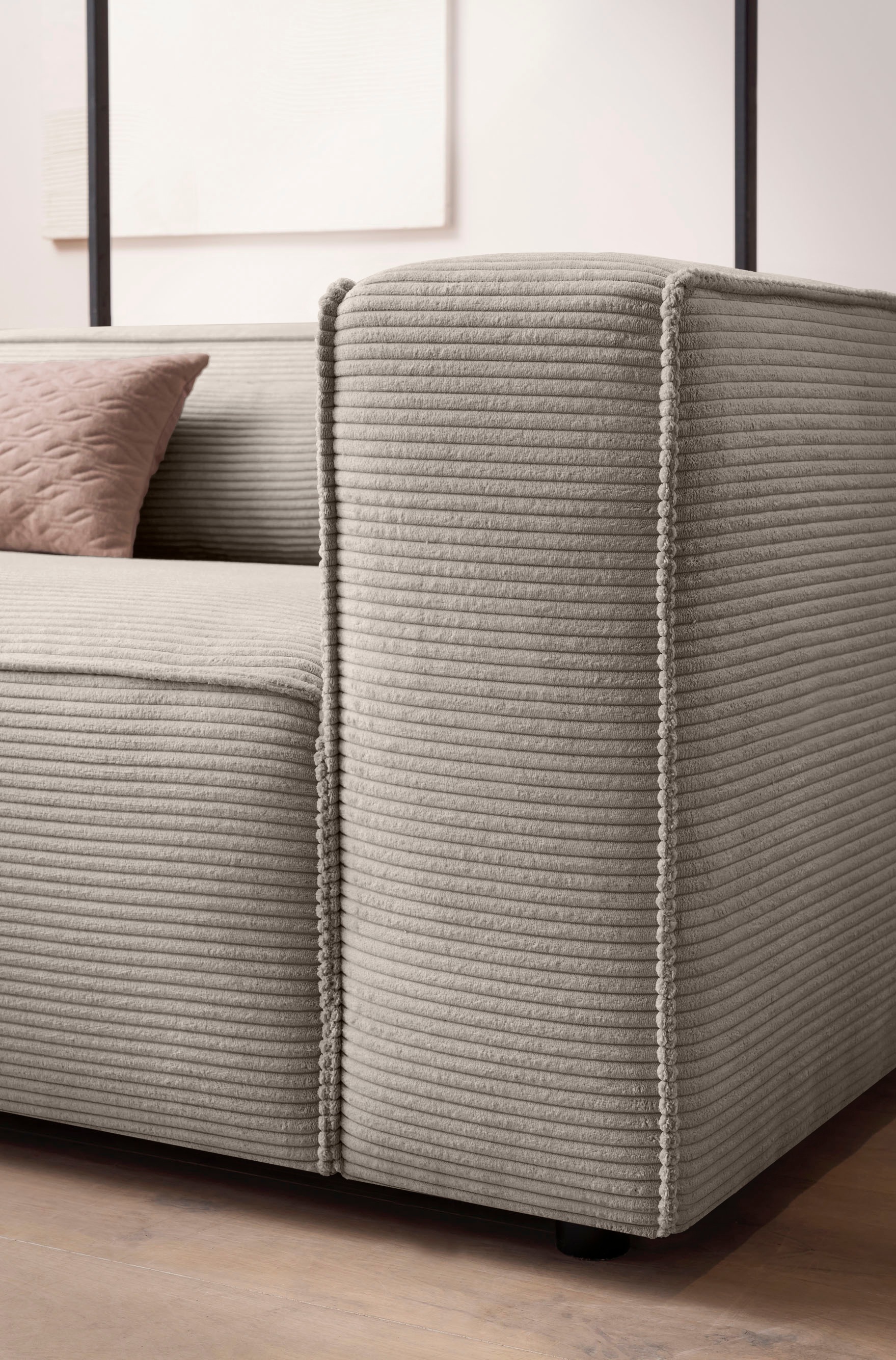 LeGer Home by Lena Gercke 3-Sitzer »PIARA XXL, Sofa mit Kedernaht in Cord, Leinenoptik o. Strukturstoff«, schwarze Füße, bequemer Sitzkomfort, extra tiefe Sitzfläche