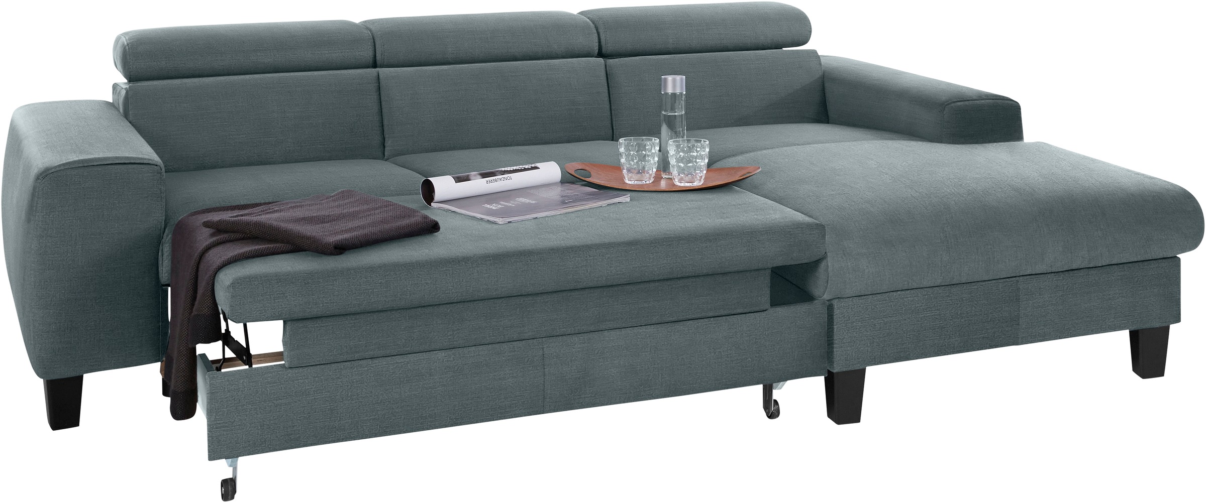 COTTA Ecksofa »Morven L-Form mit Kopfteilverstellung«, wahlweise mit Bettfunktion, Bettkasten & Wireless-Charger
