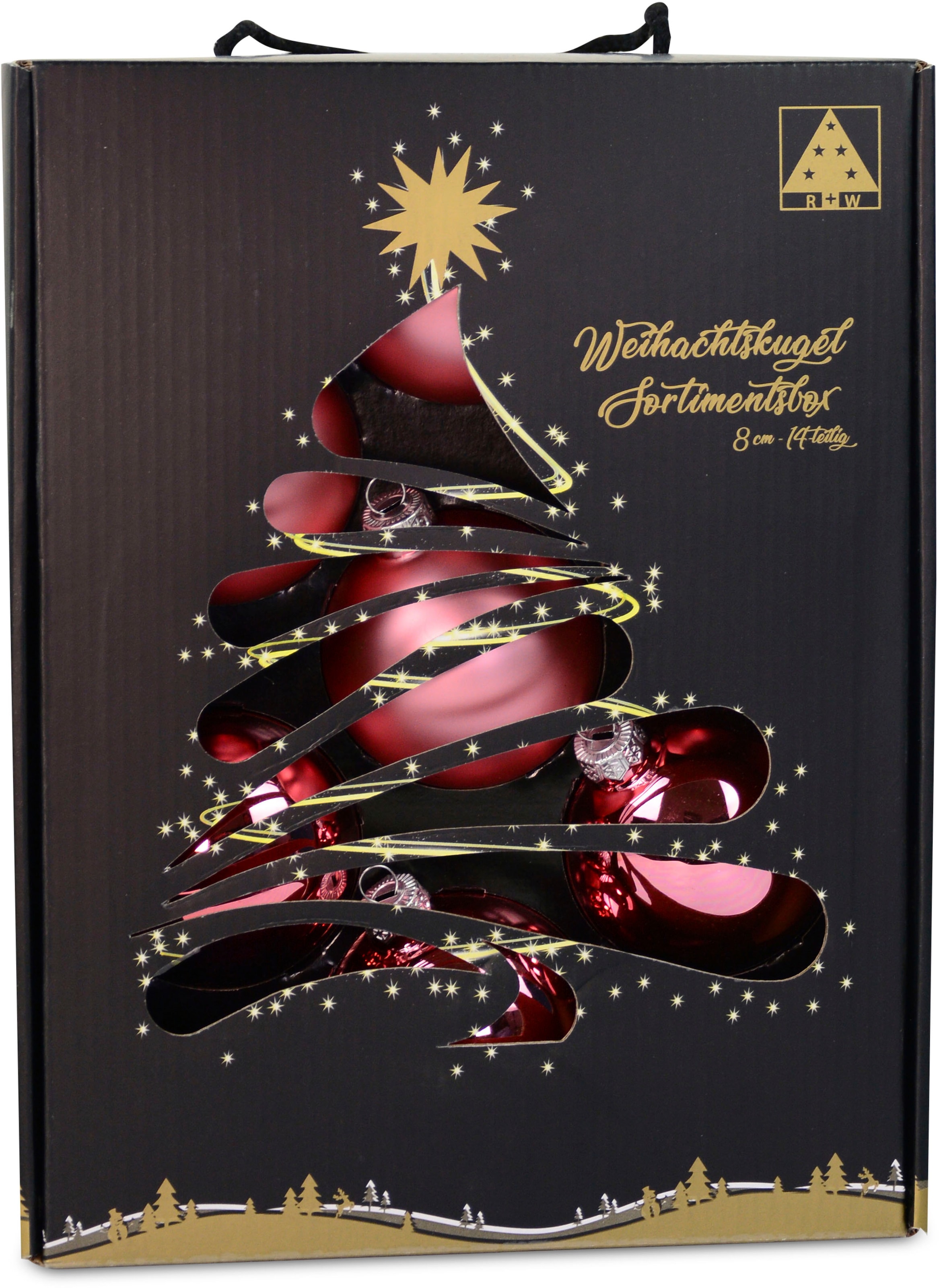 RIFFELMACHER & WEINBERGER Weihnachtsbaumkugel »Weihnachtsdeko, Christbaumschmuck, Christbaumkugeln Glas, altrosa«, (Set, 14 St.), Ø ca. 8 cm, aus Glas, mit praktischer Aufbewahrungsbox