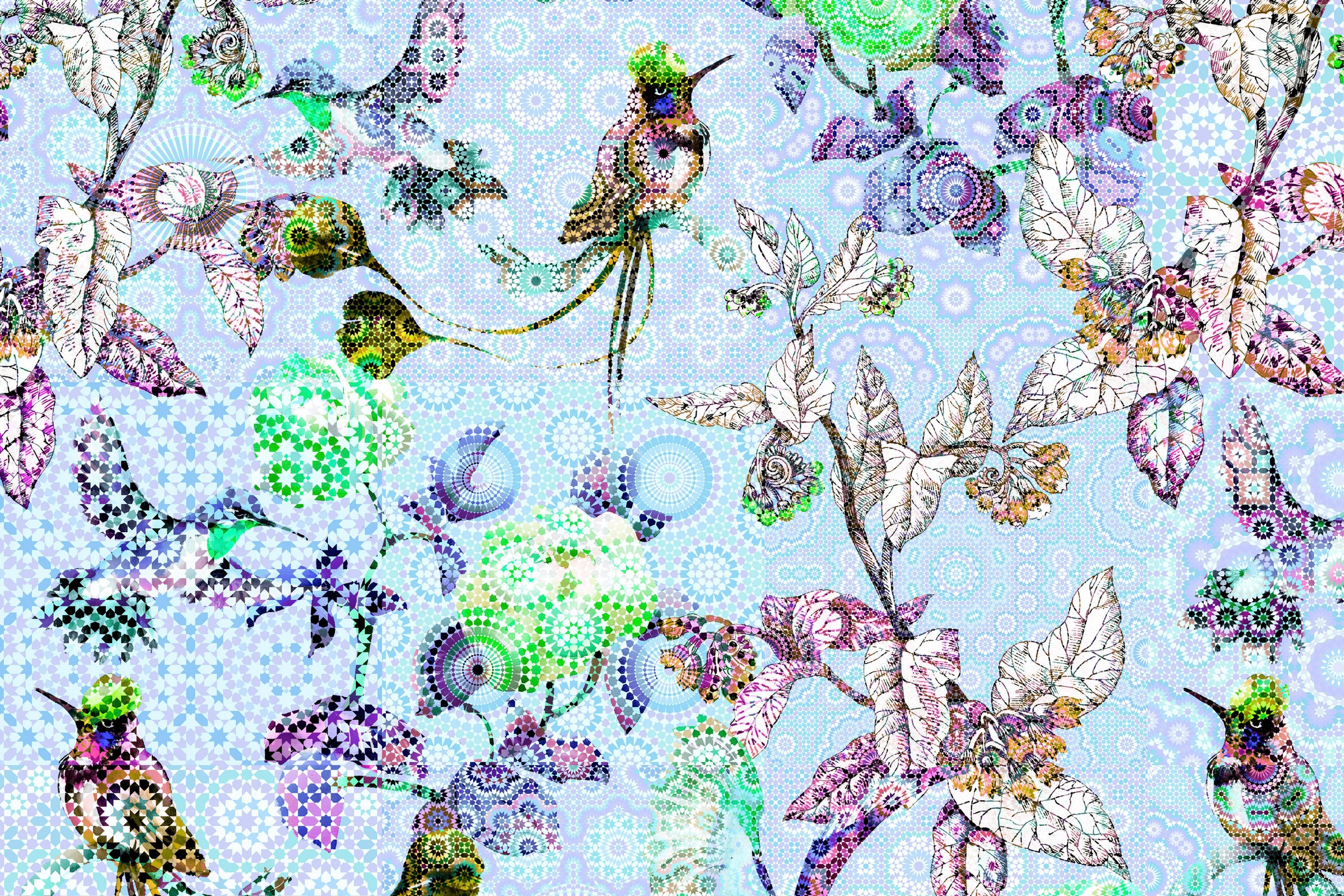 A.S. Création Leinwandbild »exotic mosaic«, Kunst-Vögel-Kinder, (1 St.), Mosaik Keilrahmen Floral Blumen Vögel Leinwand-Bild Wohnzimmer modern