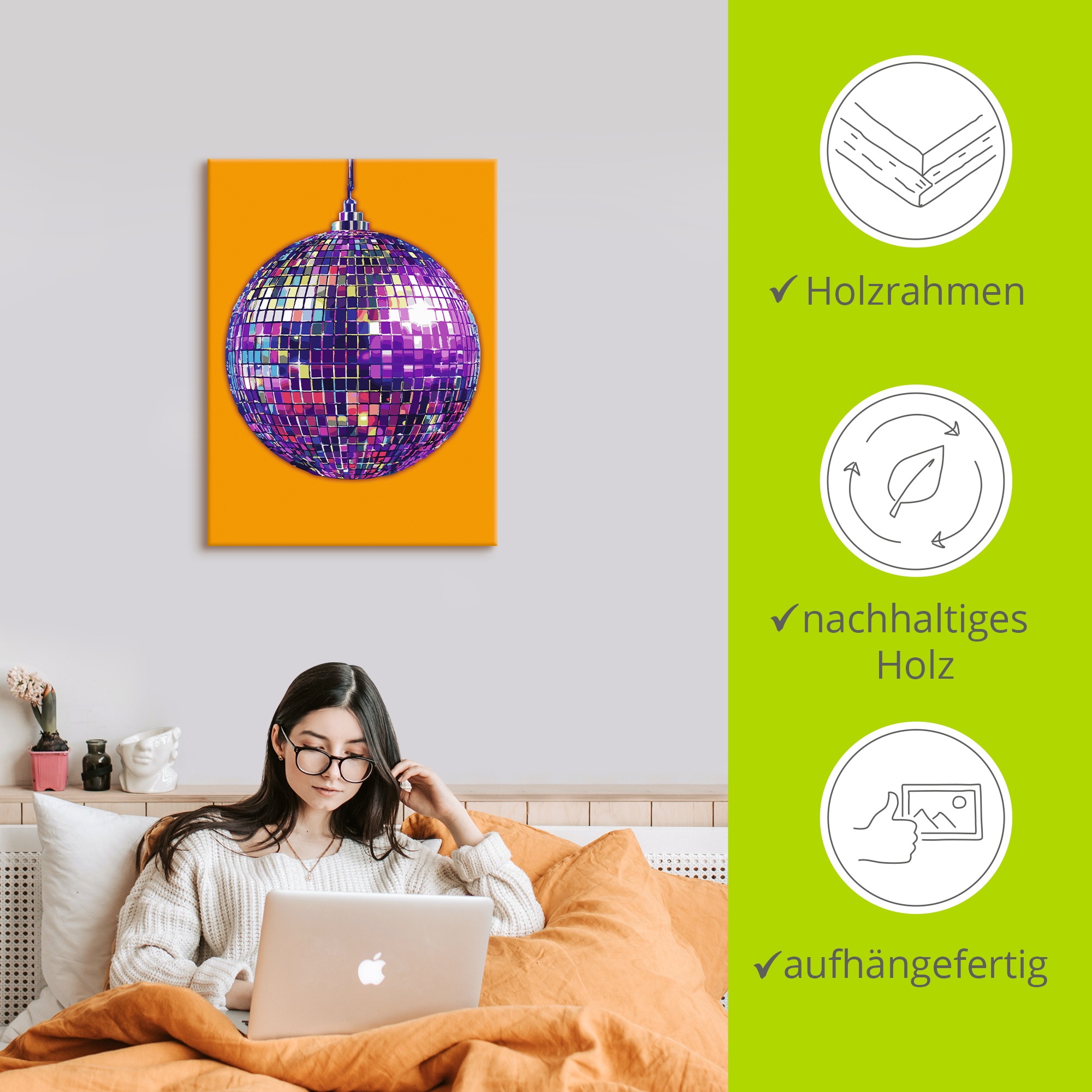 Wandbild ARTLAND "Discokugel", farbe bild(er): farbig, B:45cm H:60cm, Bilder, als Alubild, Leinwandbild, Poster, Wandaufkleber in verschied. Größen 5