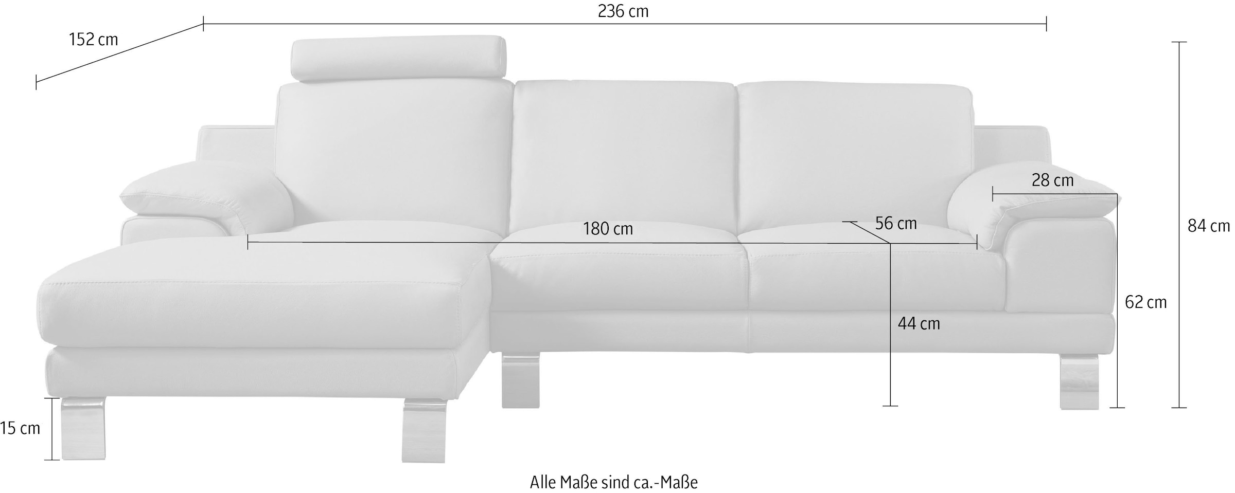 Egoitaliano Ecksofa »Shakira, Design und super Sitzkomfort auf hohem Niveau, tolle Details«, mit Recamiere, L-Form, edle Füße