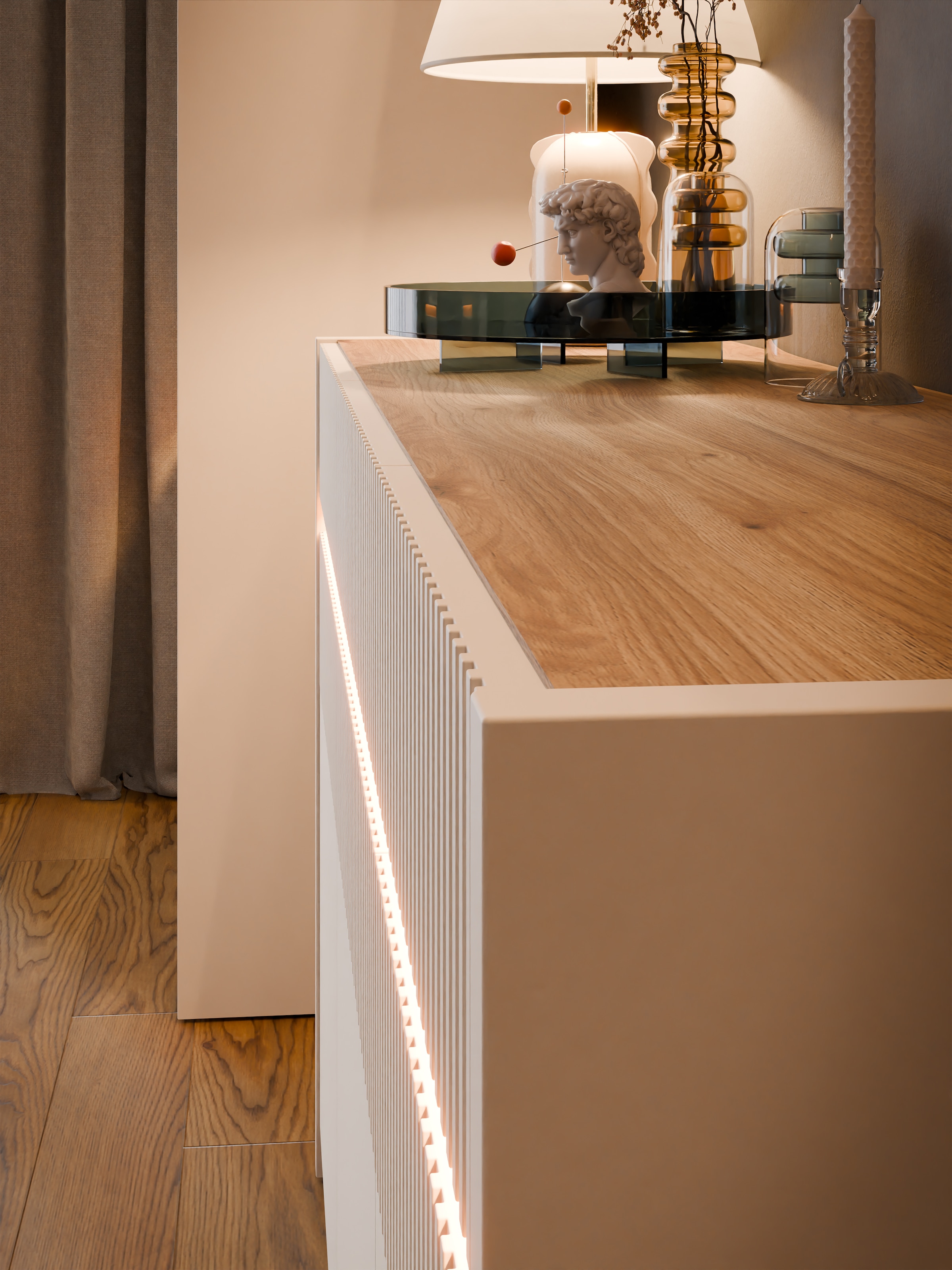 FORTE Kommode »Oak Square«, Kommode, Beleuchtung, Soft Close, Lamellenoptik