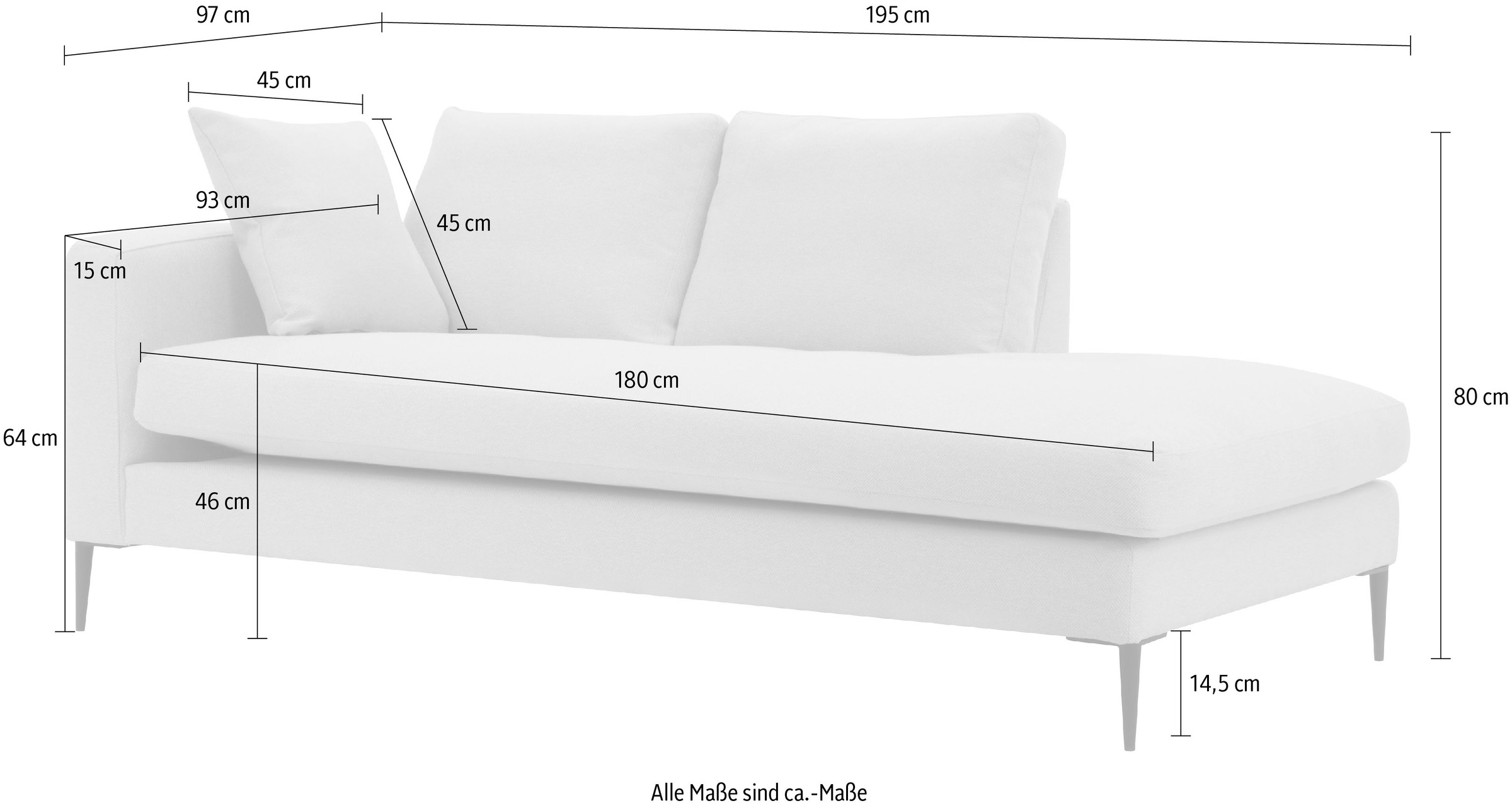 Leonique Recamiere »Cozy«, mit losen Kissen und Metallbeinen, Armlehne links oder rechts wählbar