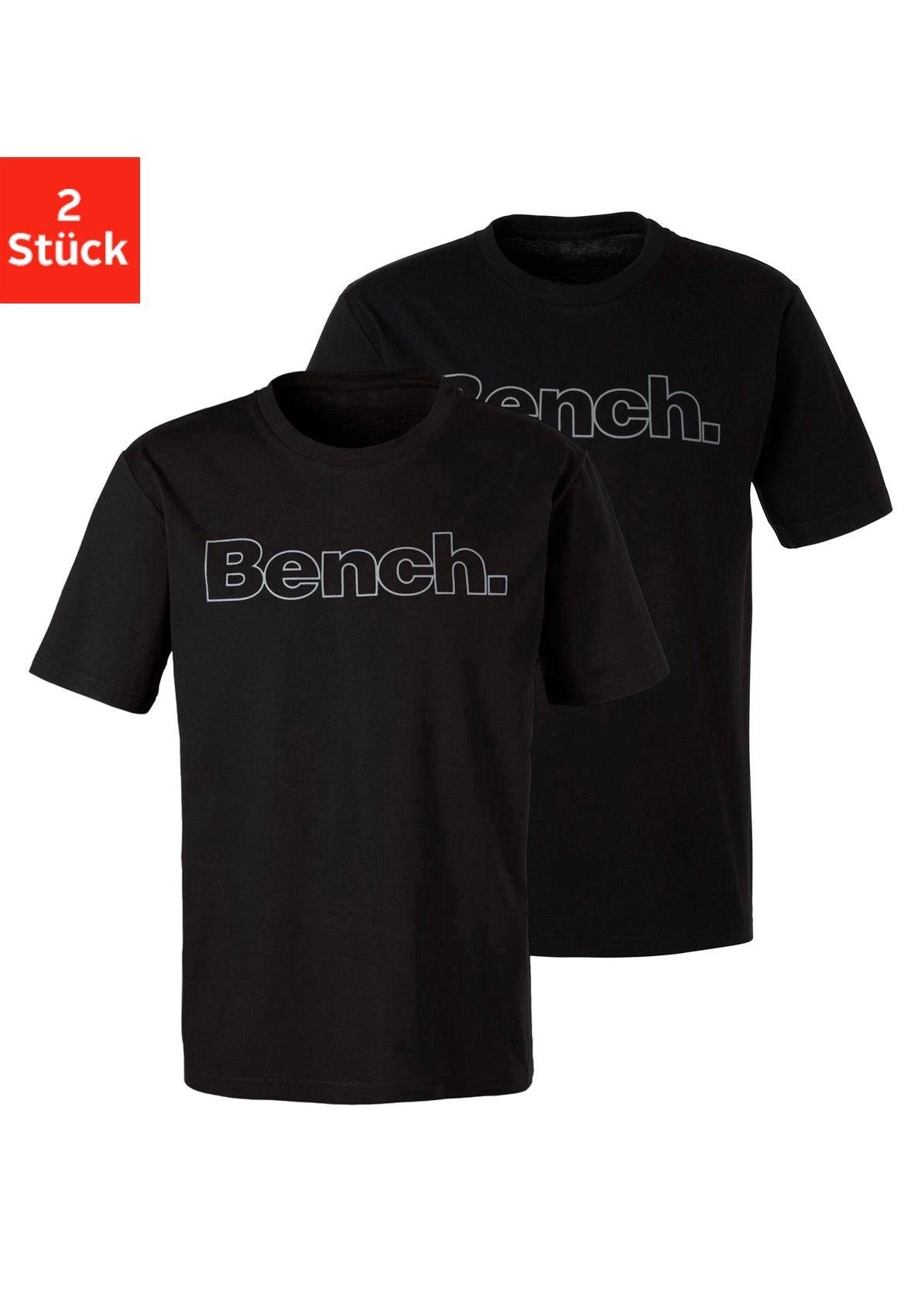 Bench. Loungewear T-Shirt 2 Stk. Shirt mit Logoprint, Basicshirt mit Rundhals aus reiner Baumwolle