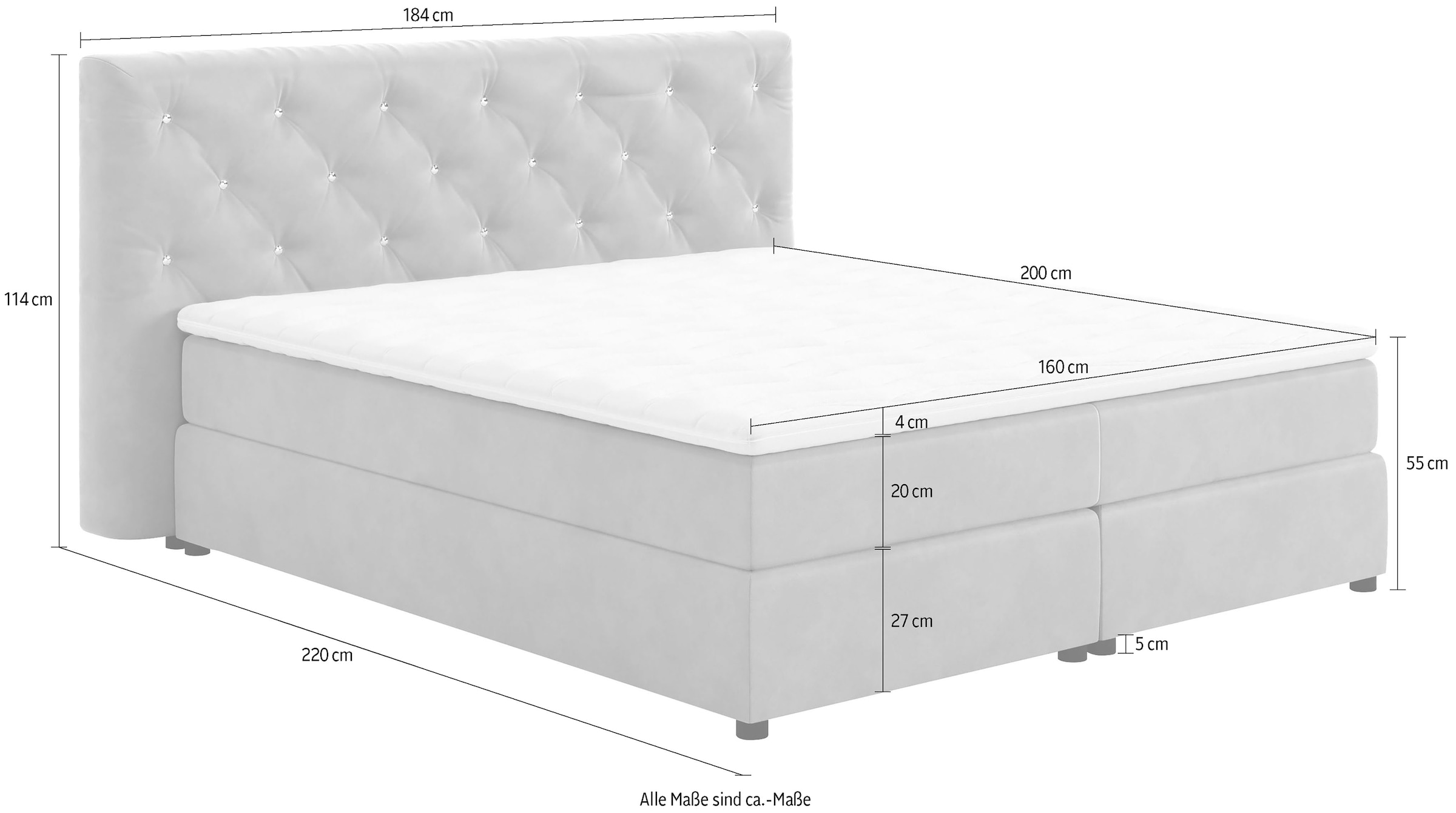 COTTA Boxspringbett »Castle«, mit Strasssteinen im Kopfteil, inkl. Topper