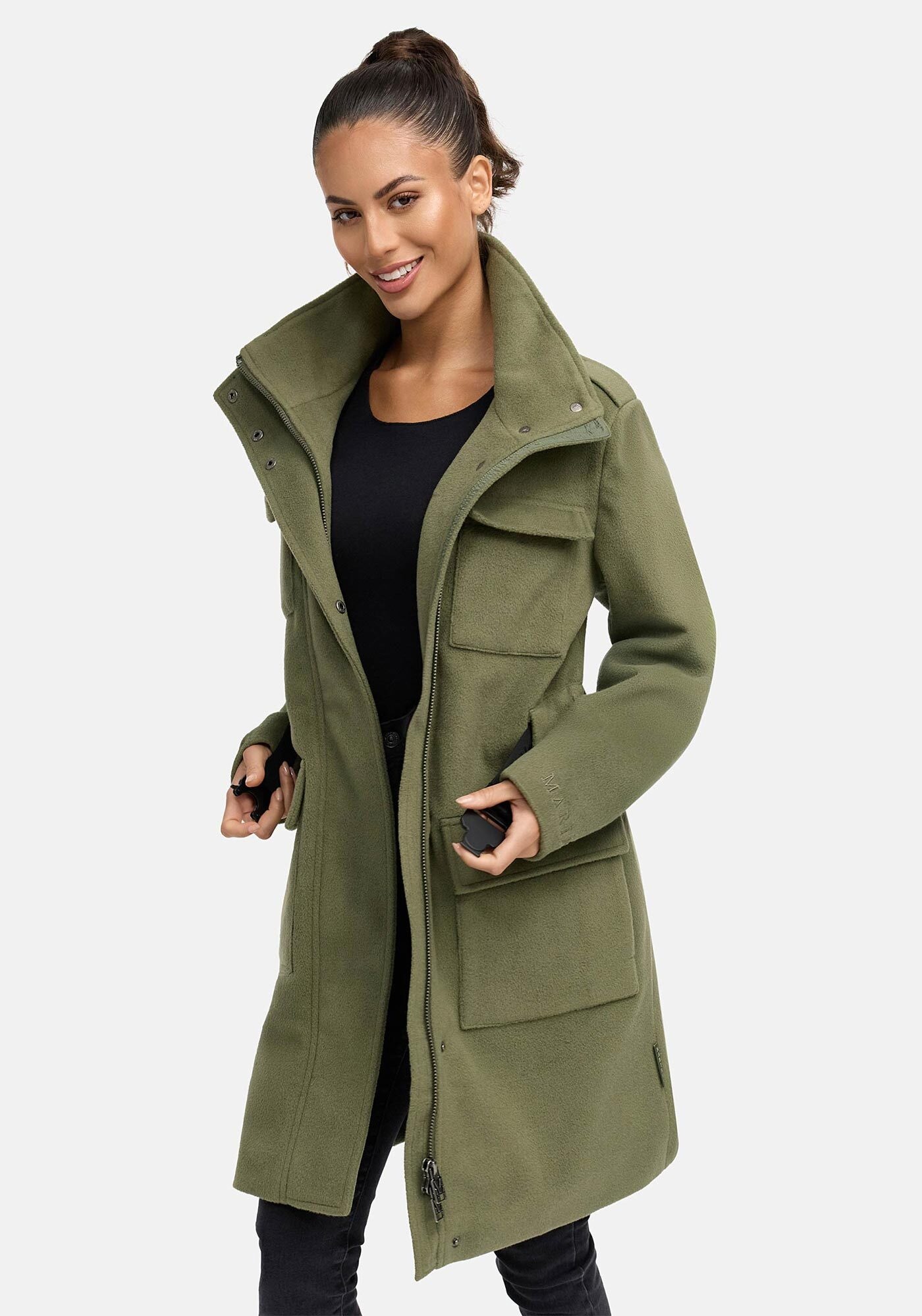 Marikoo Kurzmantel »Tanokoo«, Eleganter Übergangsmantel mit großen Taschen und Stretch-Gürtel