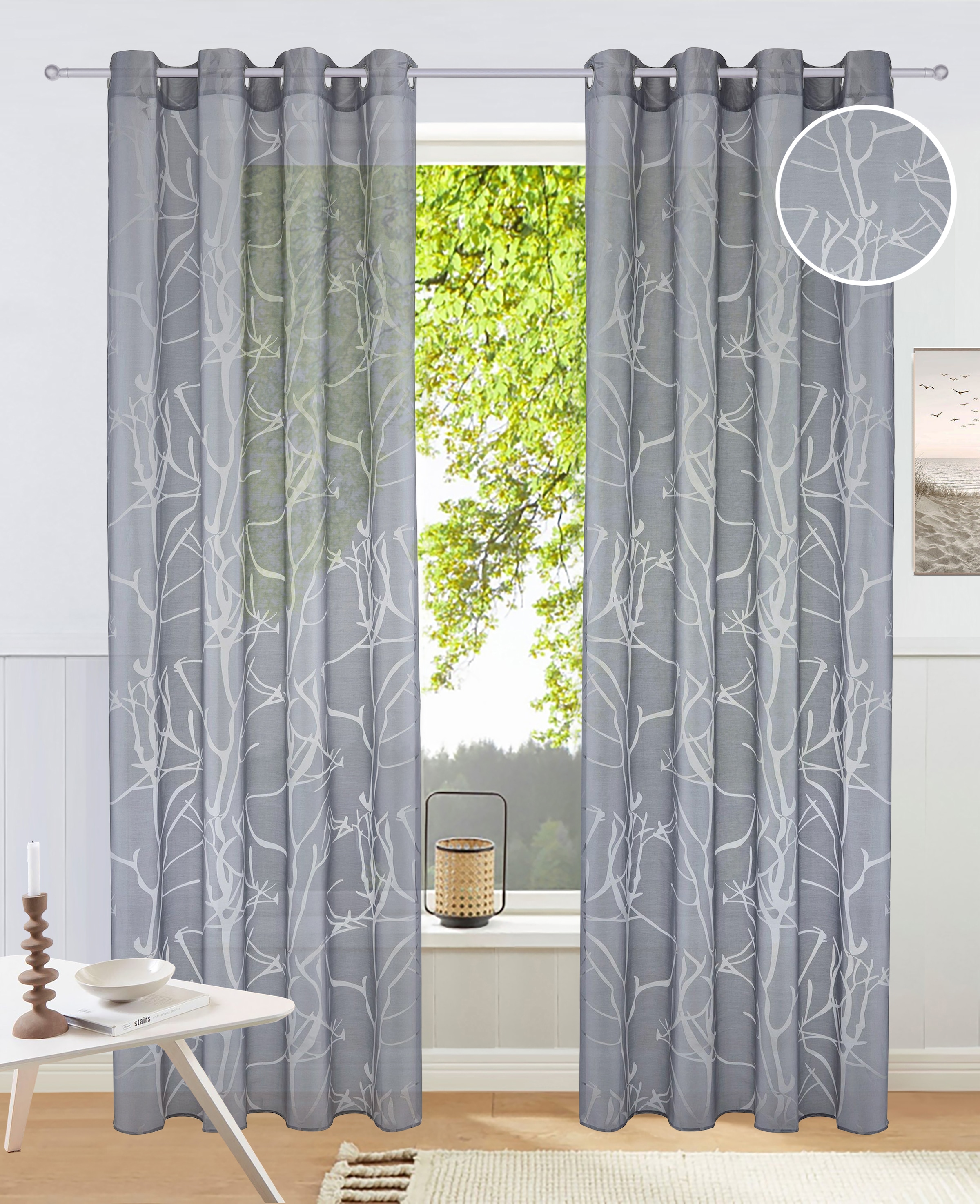 my home Gardine "Anna" Ösen 1 Stk. tlg. Bestseller, Äste-Motiv, Viskose, Po günstig online kaufen