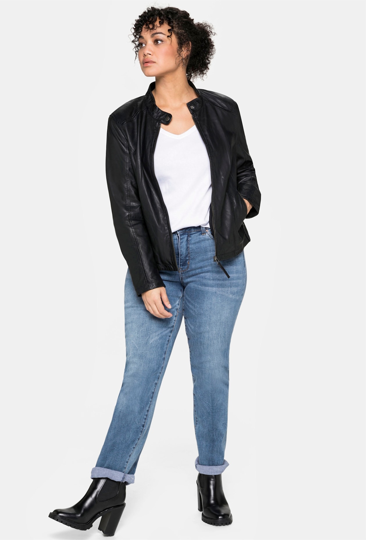 Sheego Lederjacke, ohne Kapuze günstig online kaufen
