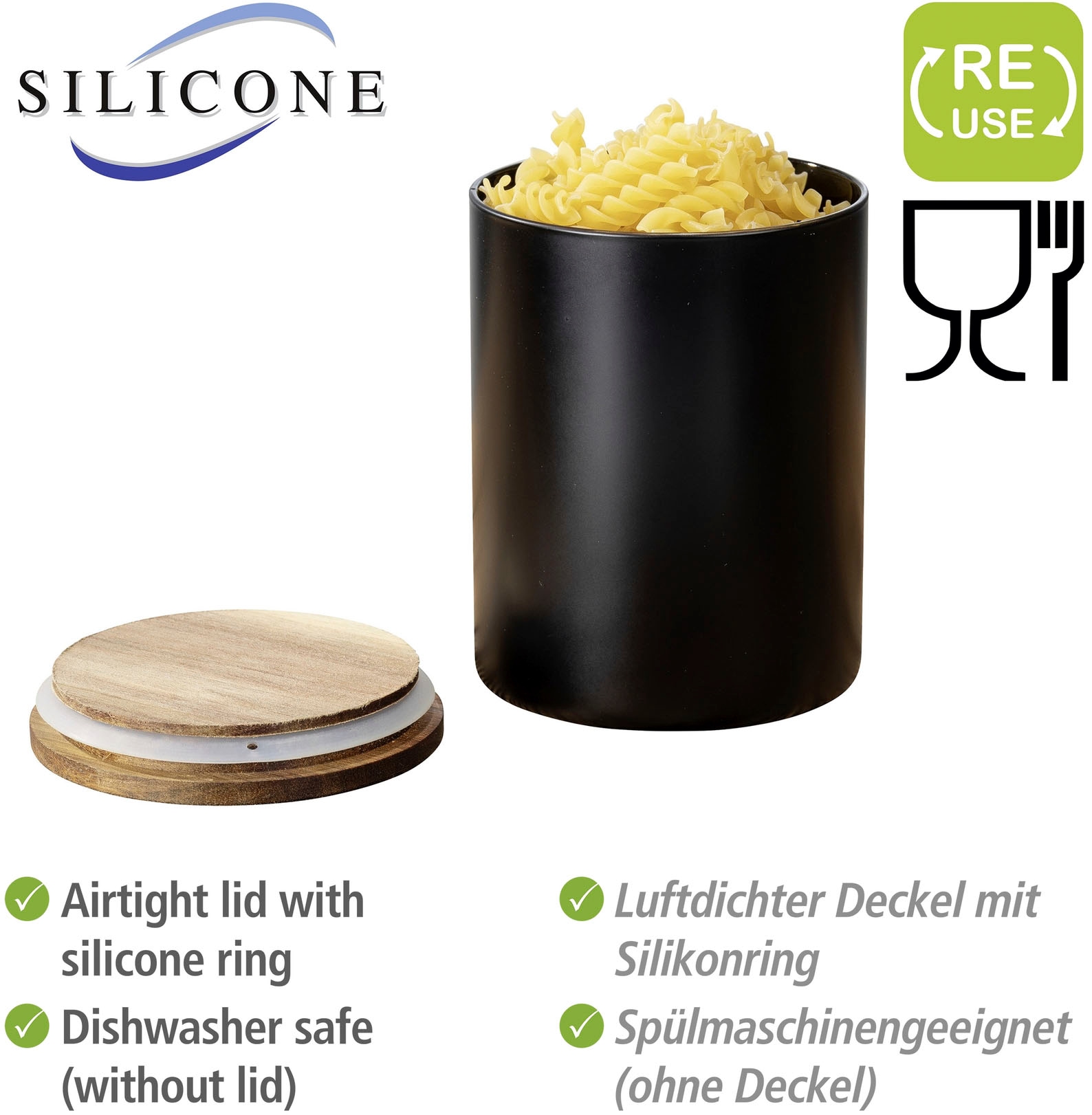 WENKO Vorratsdose »Mio«, (1 tlg.), Deckel aus FSC® zertifiziertem Akazienholz