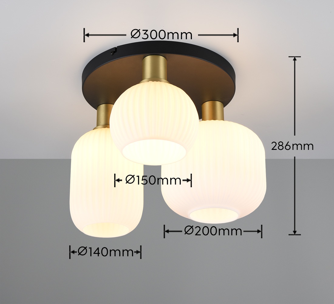 TRIO Leuchten Deckenleuchte »DIVA, E27 Deckenlampe 3-flammig mit Glasschirm, exkl 3xE27 max 10W«, 3 flammig, Leuchtmittel E27 | Leuchtmittel wechselbar, Deckenlampe Ø 39cm, Glasschirme in 3 Formen, Lampe Wohnzimmer Küche