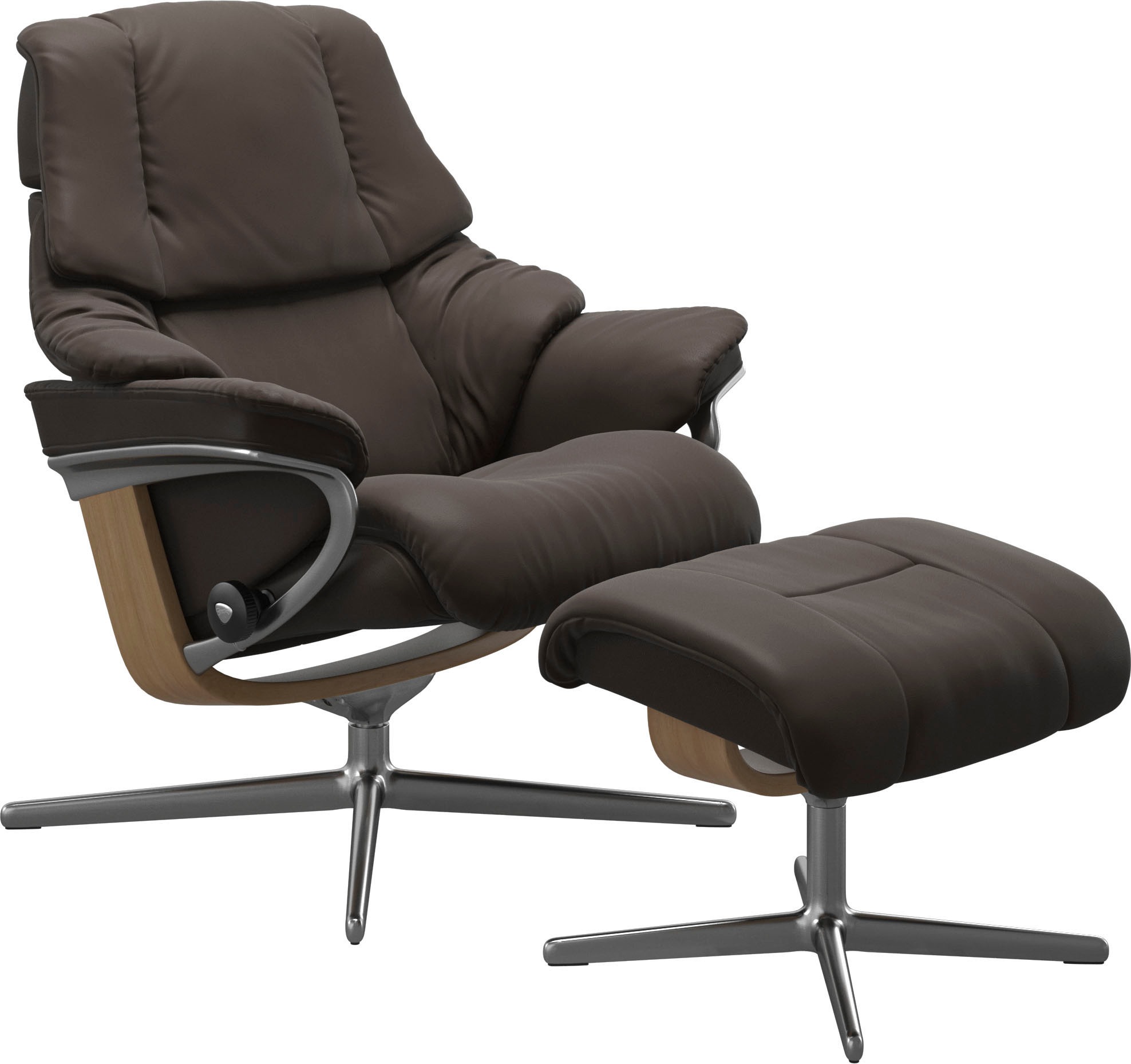 Stressless® Relaxsessel »Reno«, (Set, Relaxsessel mit Hocker), mit Hocker, mit Cross Base, Größe S, M & L, Holzakzent Eiche
