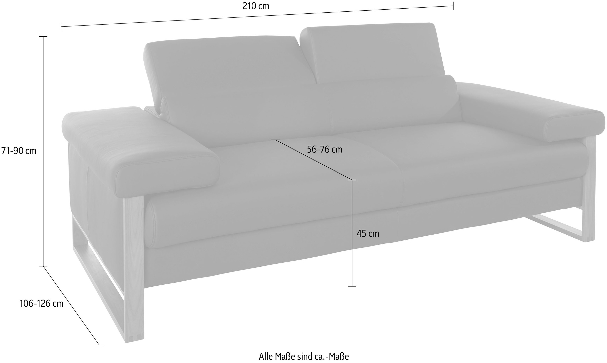 W.SCHILLIG 2-Sitzer »finn«, German Design Award 2016, Fußgestell Nussbaum natur, Breite 210 cm