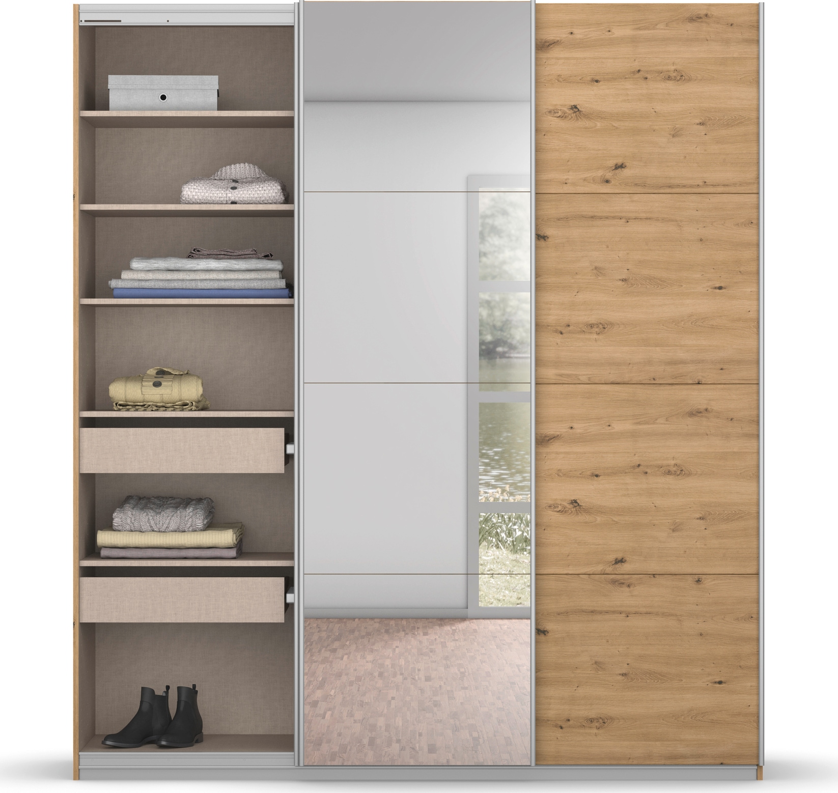 rauch Schwebetürenschrank Koluna, mit Spiegel, inkl. 2 Innenschubladen sowie extra Böden