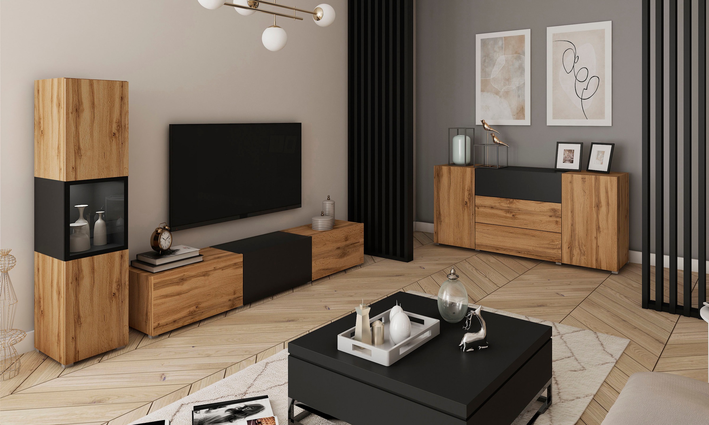 Thumbnail - Home affaire Wohnwand "BERLIN I, Vitrine Türschlag links/rechts wechselbar" Komplett-Set, 2 Stk. tlg.