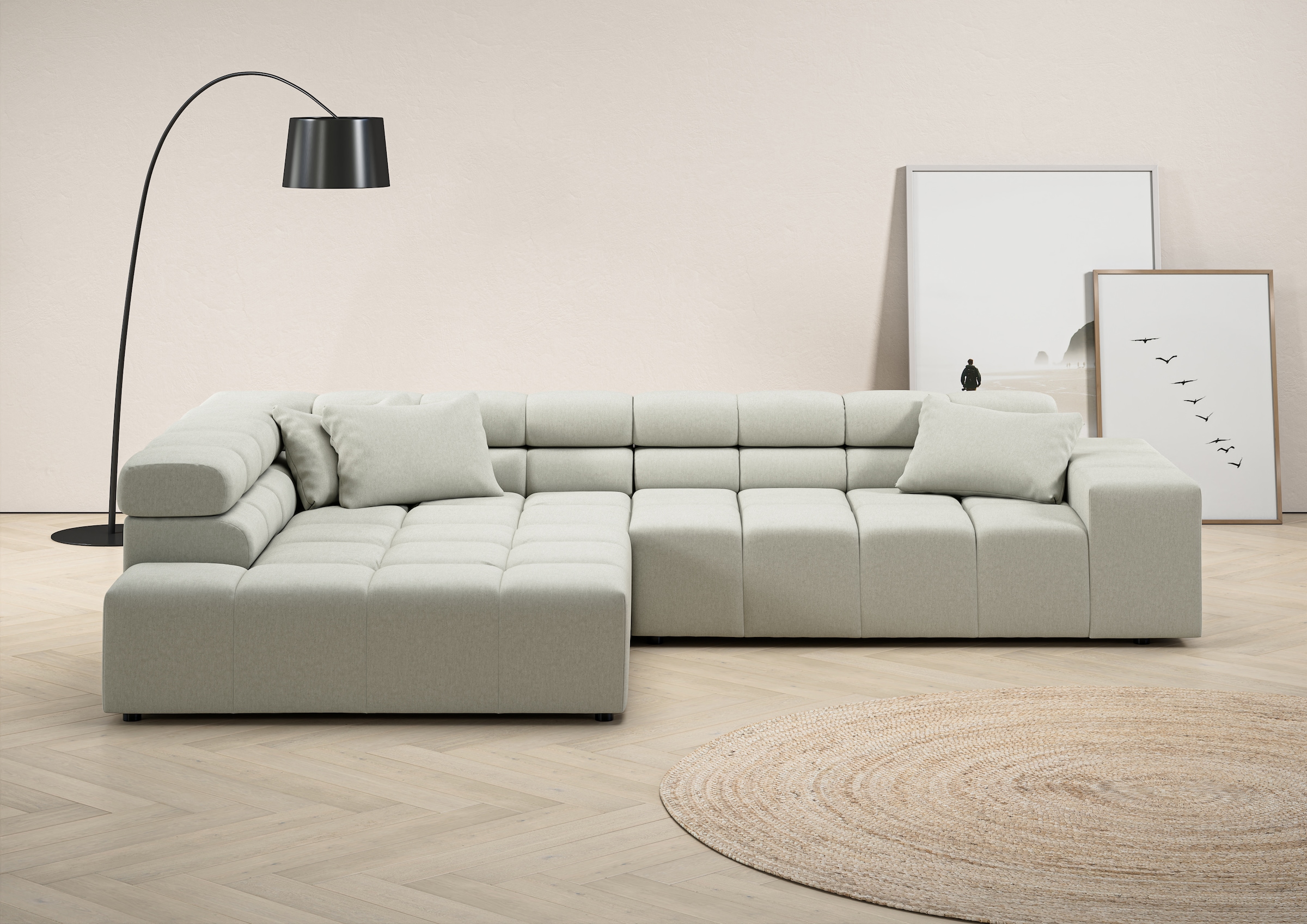 INOSIGN Ecksofa »Ancona incl. Kopfteilverstellung, Zierkissen Breite 319cm, L-Form«, wahlweise motorische Sitztiefenverstellung, auch in Cord + Easy Care