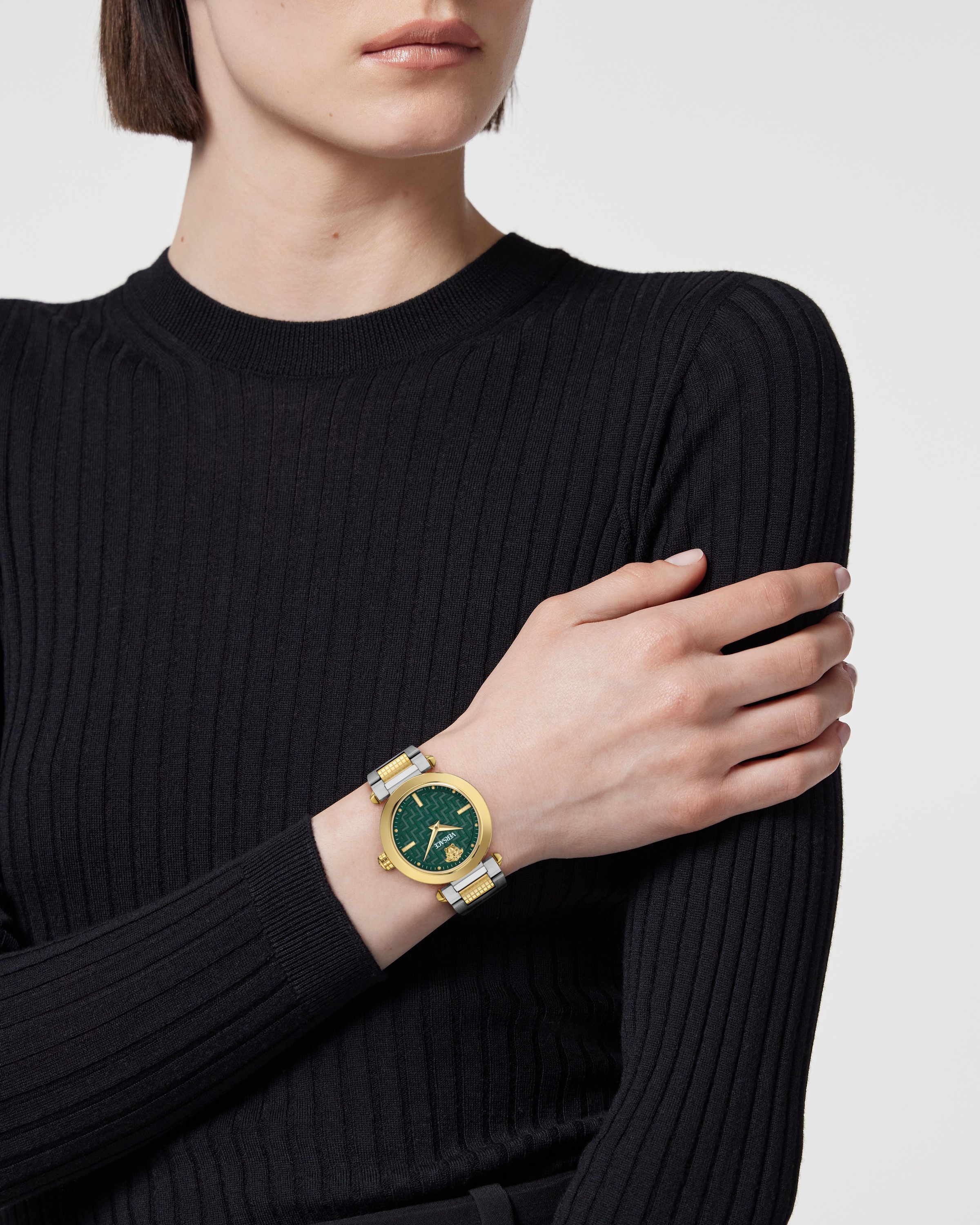 Versace Quarzuhr »VERSACE GREEK«, Armbanduhr, Damenuhr, Swiss Made, Edelstahlarmband, analog