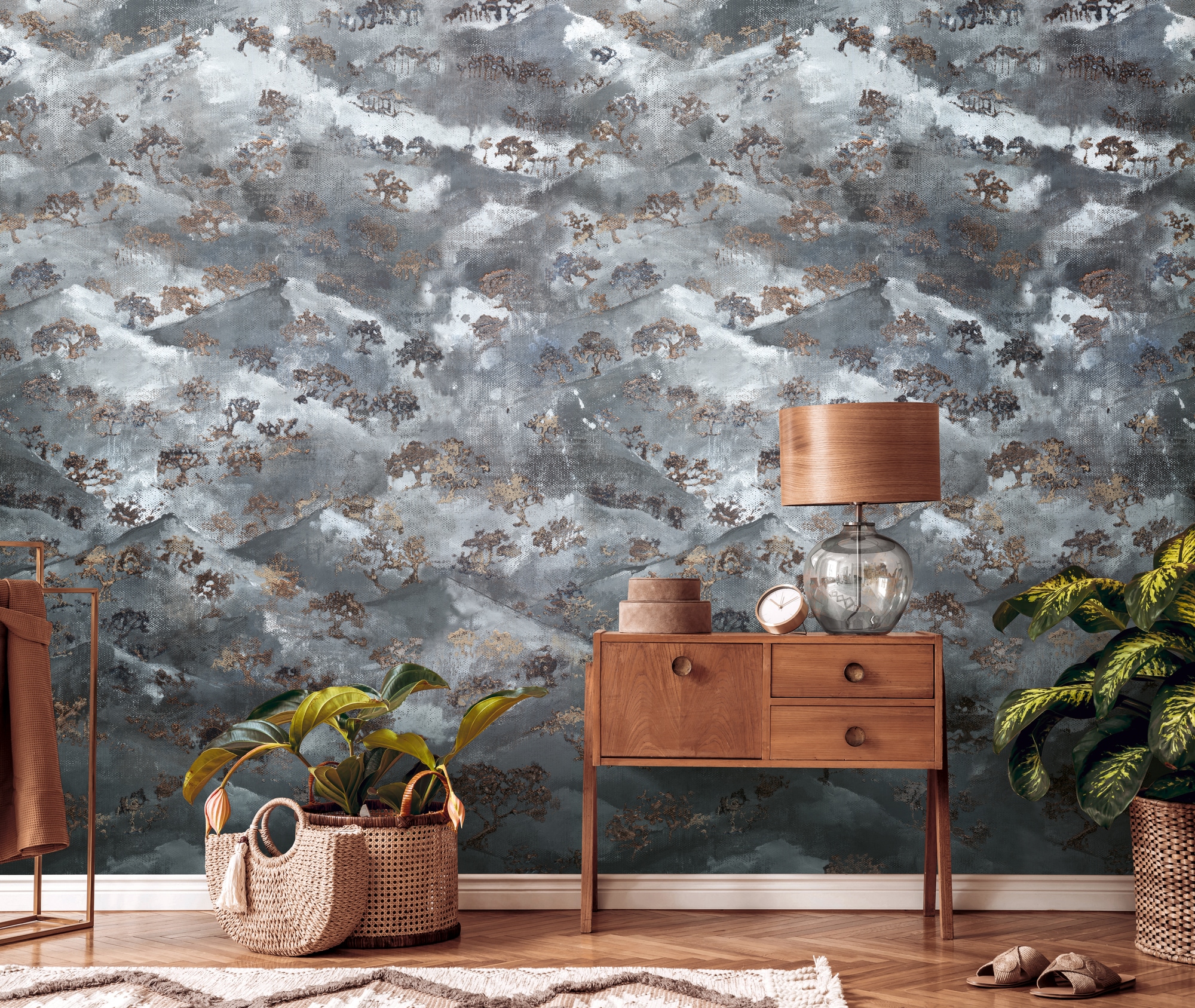 living walls Fototapete "Fototapete Abstrakt" gemustert matt neutral glatt Aquarell Tapeten Wohnzimmer Schlafzimmer Küche modern Design Optik