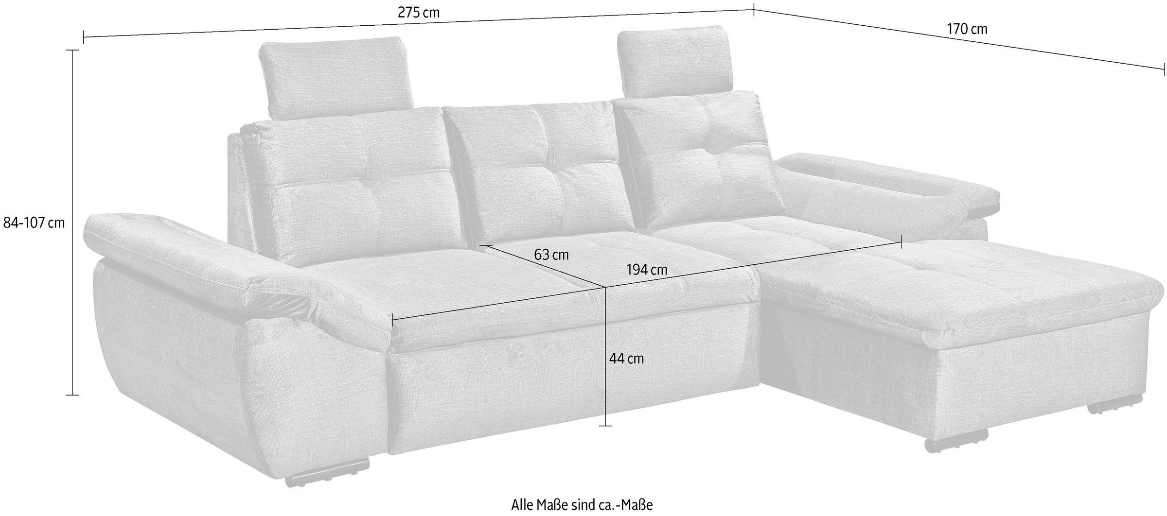 ED EXCITING DESIGN Ecksofa »Alija L-Form«, mit Bettfunktion, Armteilverstellung & Kopfstützen
