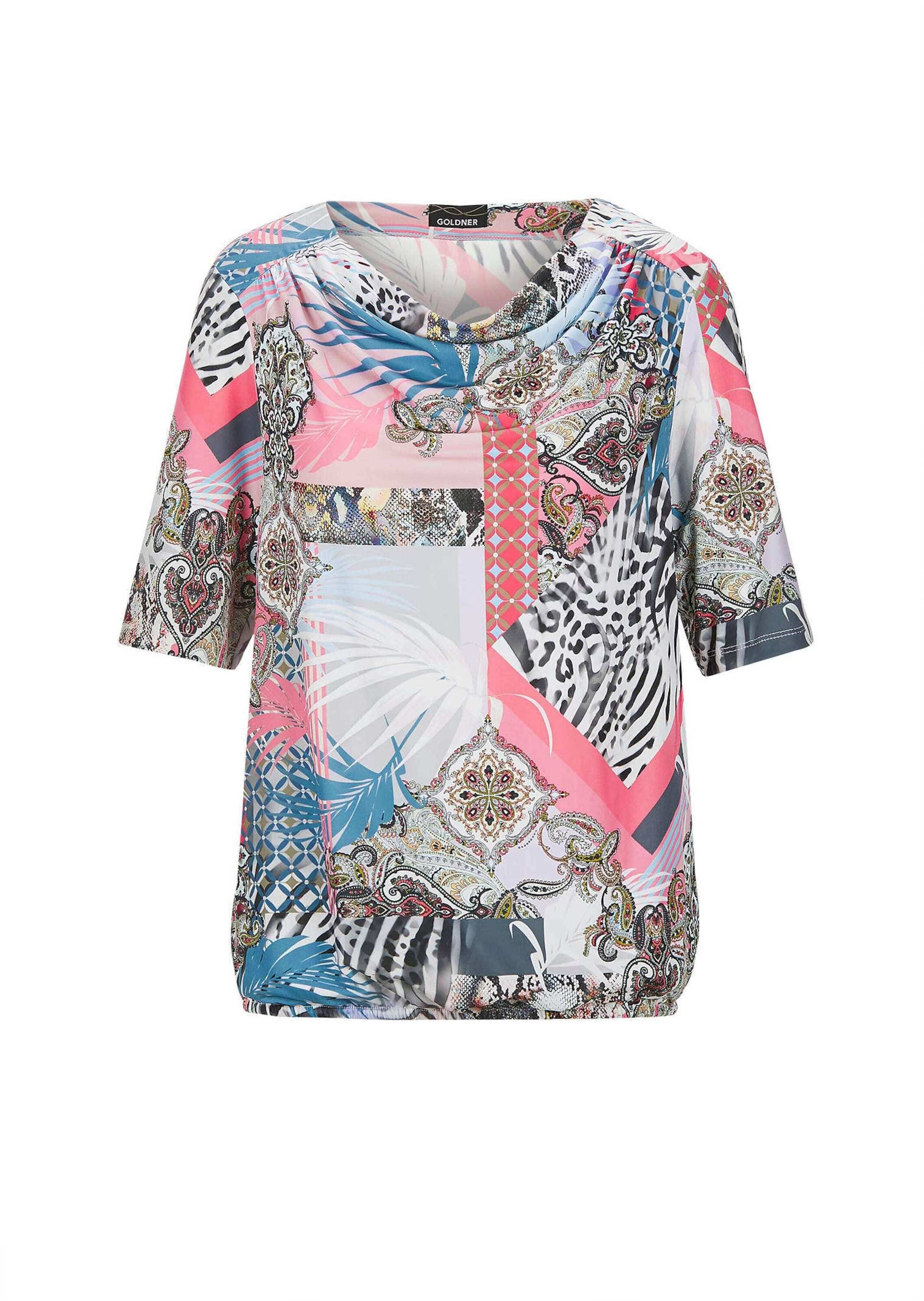 GOLDNER Print-Shirt "Kurzgröße Elegantes Wasserfallausschnitt-Shirt" Gummib günstig online kaufen