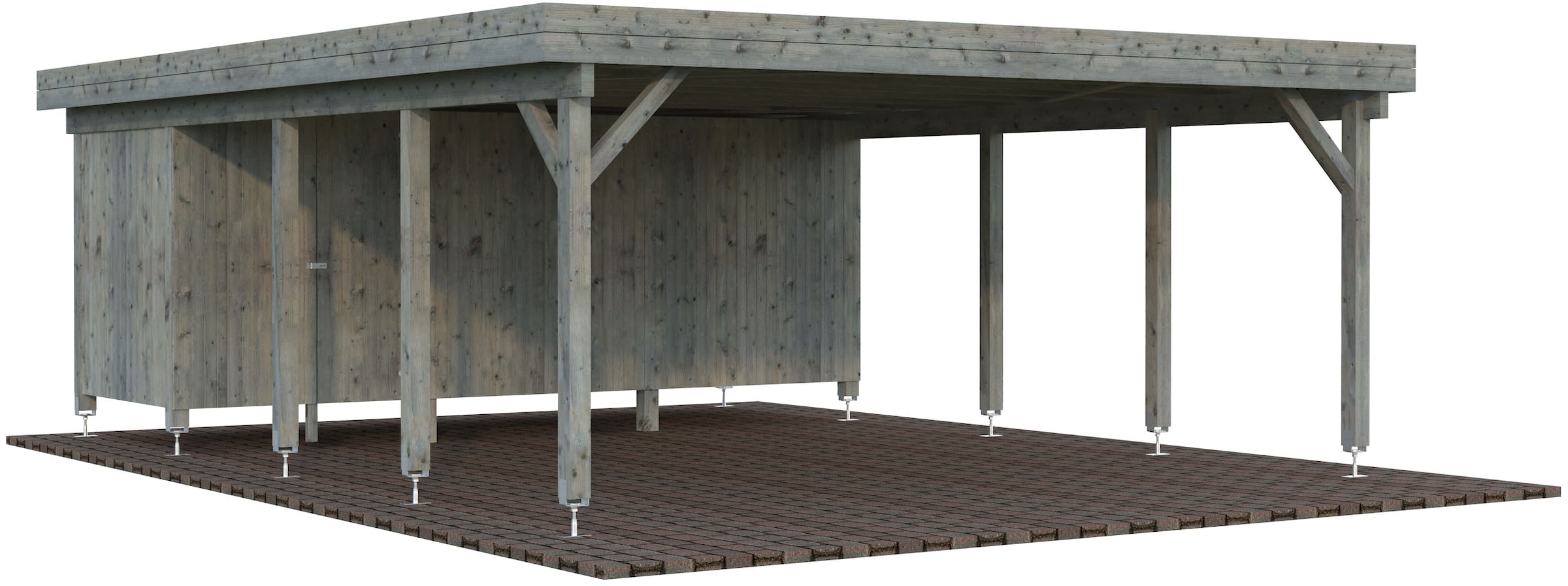 Palmako Doppelcarport "Karl mit Geräteraum" Massivholz 531 cm grau
