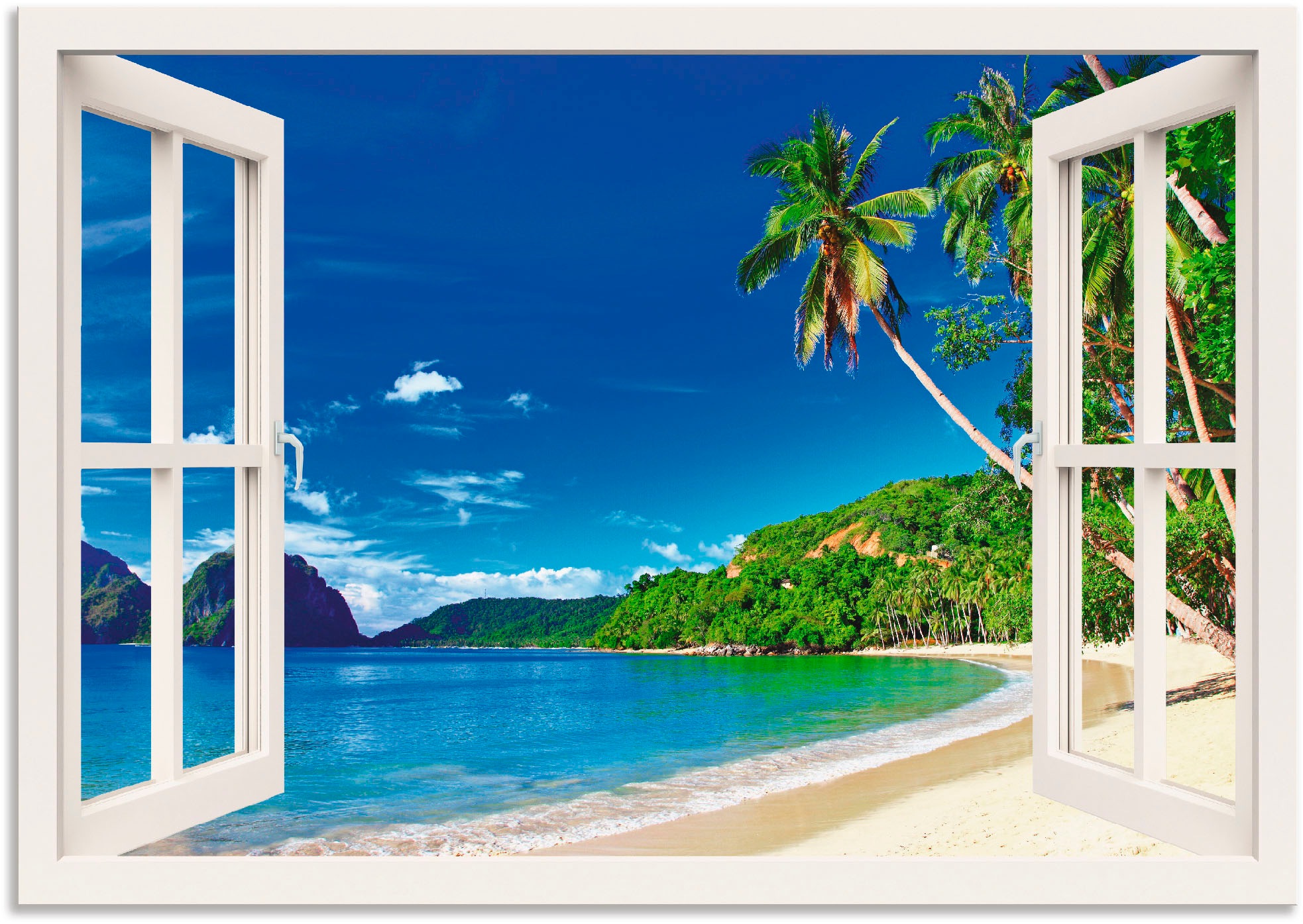 Artland Wandbild »Fensterblick Paradies«, Größen (1 in Fensterblick, | Poster versch. kaufen St.), oder als Wandaufkleber Alubild, BAUR Leinwandbild
