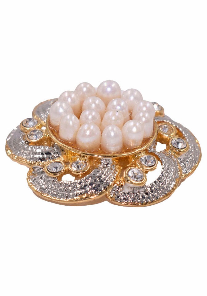 Brosche FIRETTI "Schmuck Geschenk Ansteckschmuck Blume Glitzersteine", gelb (gelbgoldfarben, kristallweiß, weiß, kristallweiß), Broschen, Damen, Messing, Perlen, Brosche, mit Strassstein - mit Süßwasserzuchtperle 2