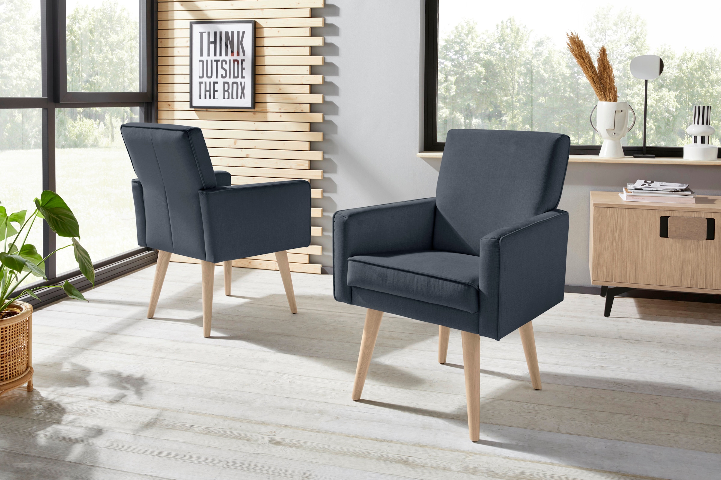 exxpo - sofa fashion Sessel »Lungo, Loungesessel mit moderner Kedernaht, bequem und elegant«, Breite 64 cm, hoher Holzfuß