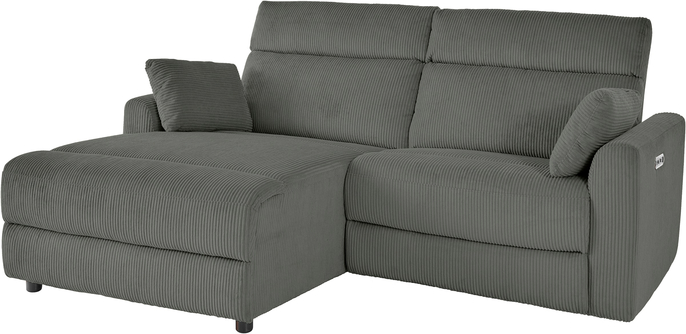 INOSIGN Ecksofa »JENNA, L-Form, 209cm, manuelle u. elektrische Funktion, mit USB A/C,«, Liegefunktion 105°-150°, Federkern, Cord
