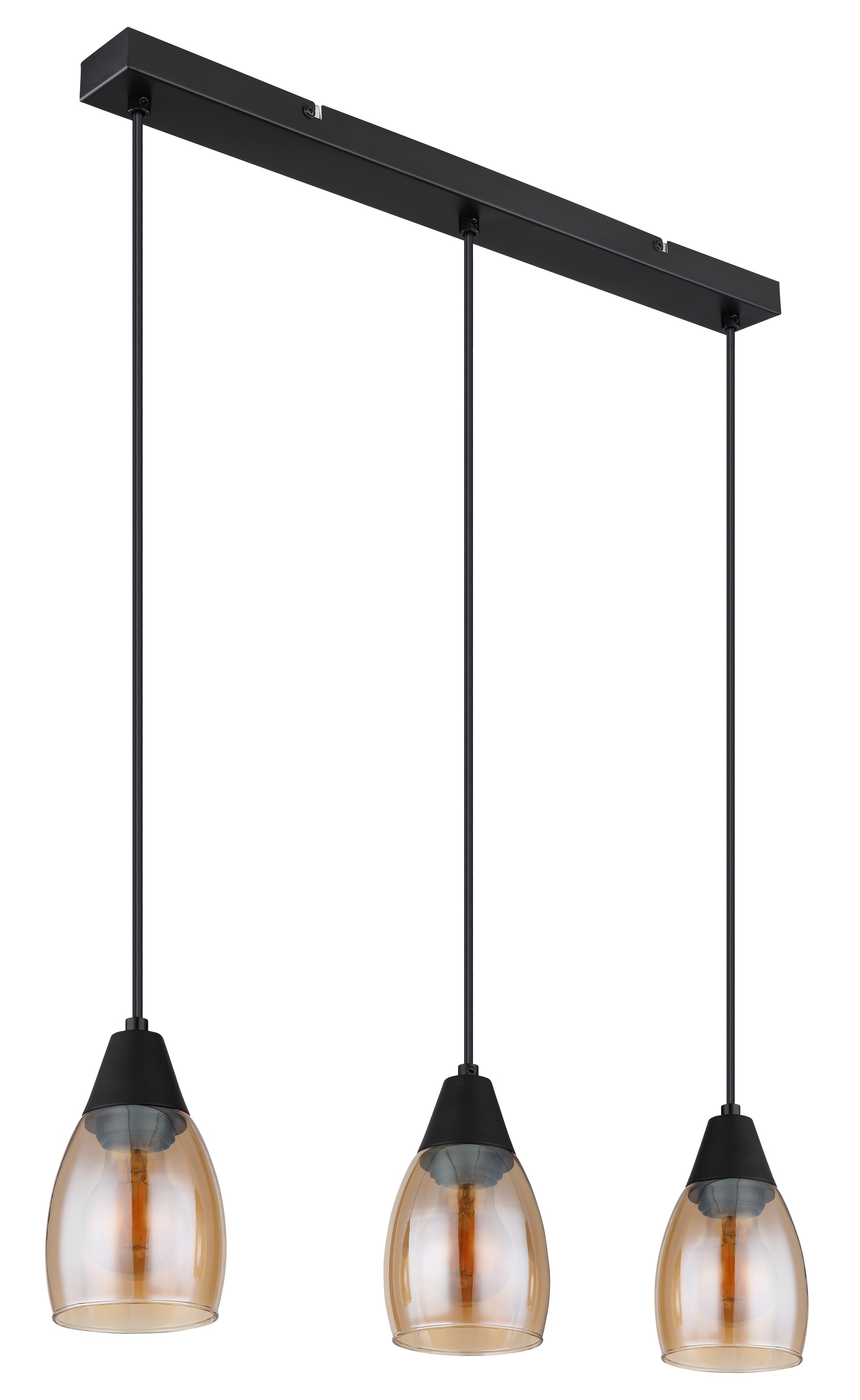 GLOBO LIGHTING Hängeleuchte "REID", schwarz matt, 3, H: 120cm, 1 Stk., Leuchten, Schwarze Hängeleuchte mit Amber-Glas, höhenverstellbar, E27 3x15W, Hängeleuchte 2