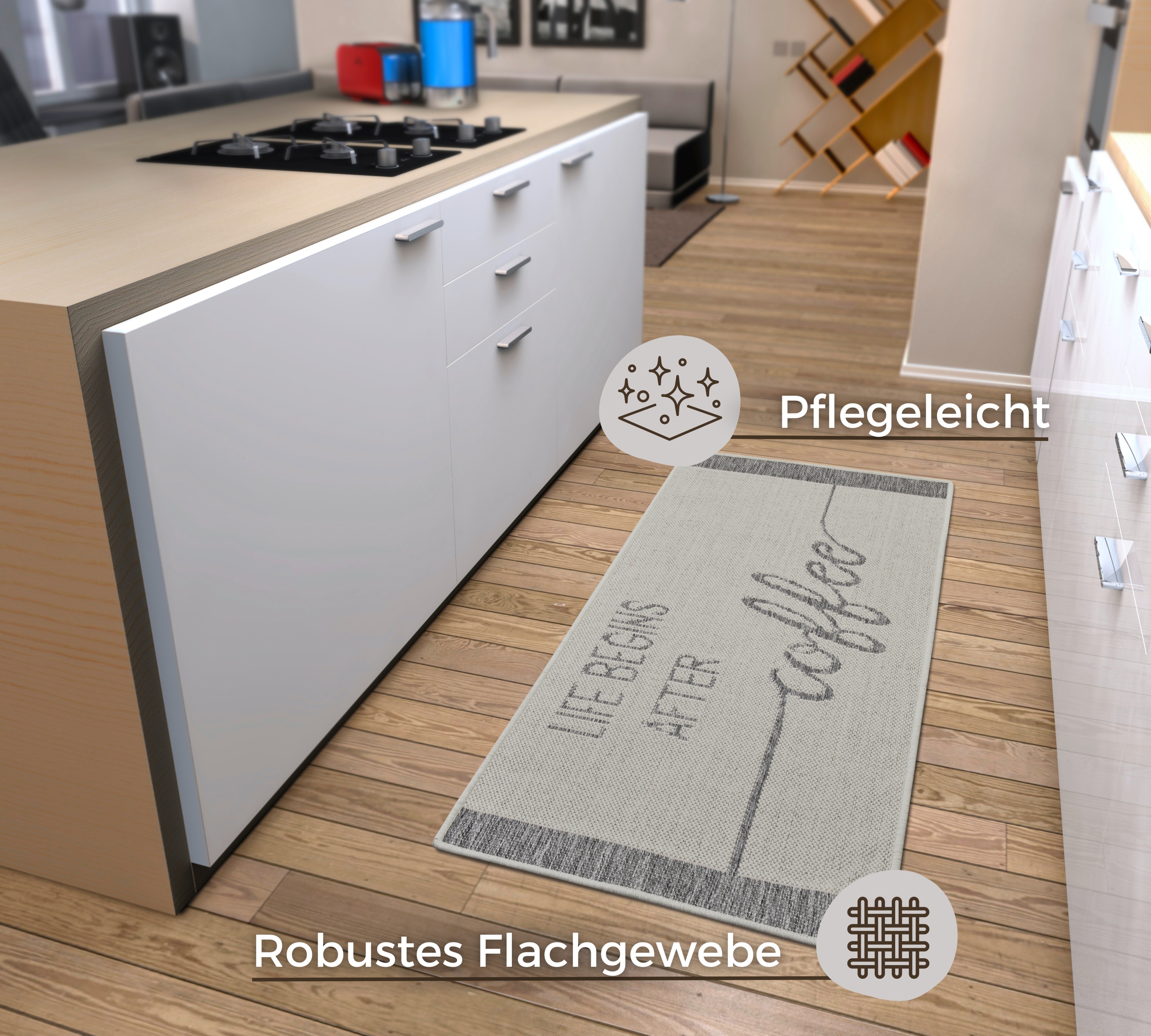 Thumbnail - HANSE Home Küchenläufer "Life Begins After Coffee", rechteckig, 5 mm Höhe, Läufer, Rutschfest, Küchenteppich, Küche, Tep...