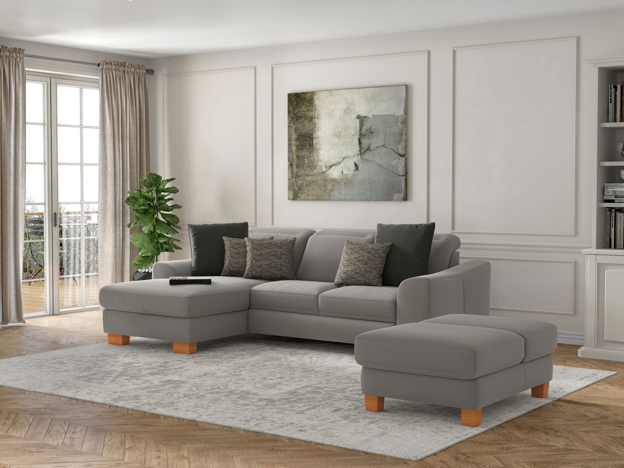 sit&more Ecksofa "Dundee L-Form" mit Federkern und Massivholzfüßen, wahlweise mit Kopfteilverstellung