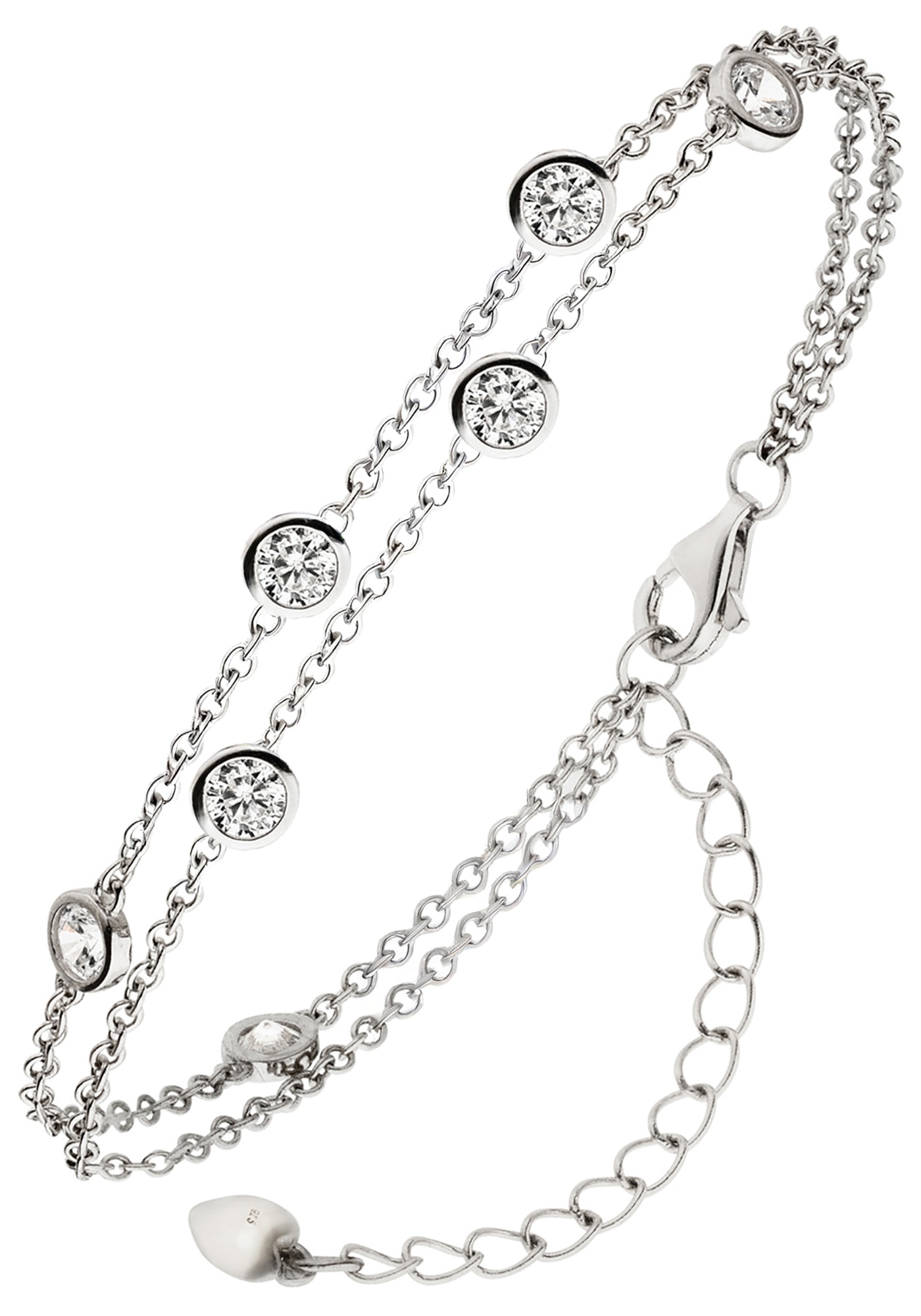 Silberarmband JOBO "Armband 2-reihig 15 cm bis 19,5 cm verstellbar", silber 925, weiß, Armbänder, Damen, 19,5cm, Silber 925 (Sterlingsilber), Silberarmband, 925 Silber mit 7 Zirkonia