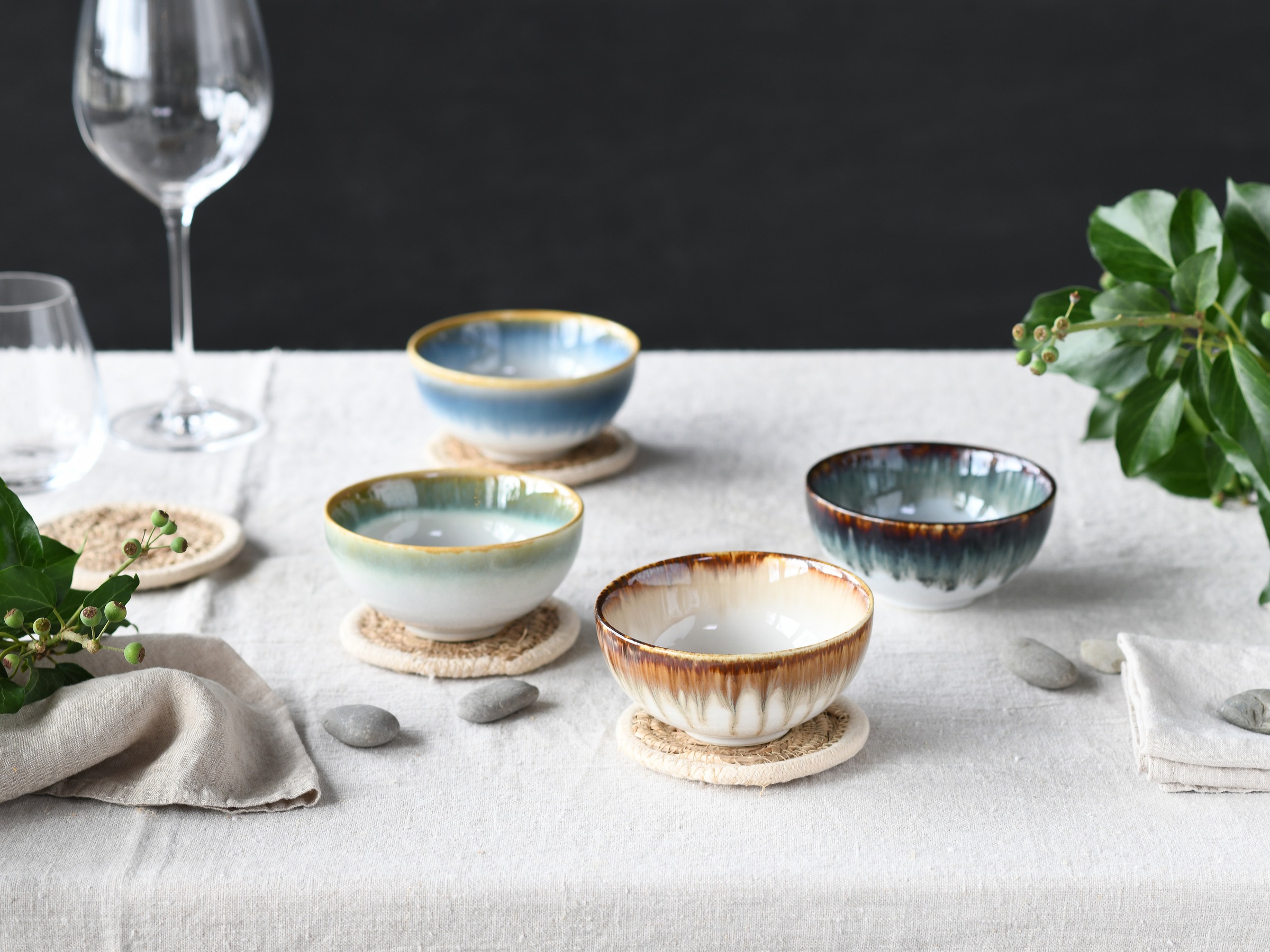 CreaTable Dipschale »Cascade, Schale 4-tlg«, 4 tlg., aus Steinzeug, Rekativglasur, Healthy Food