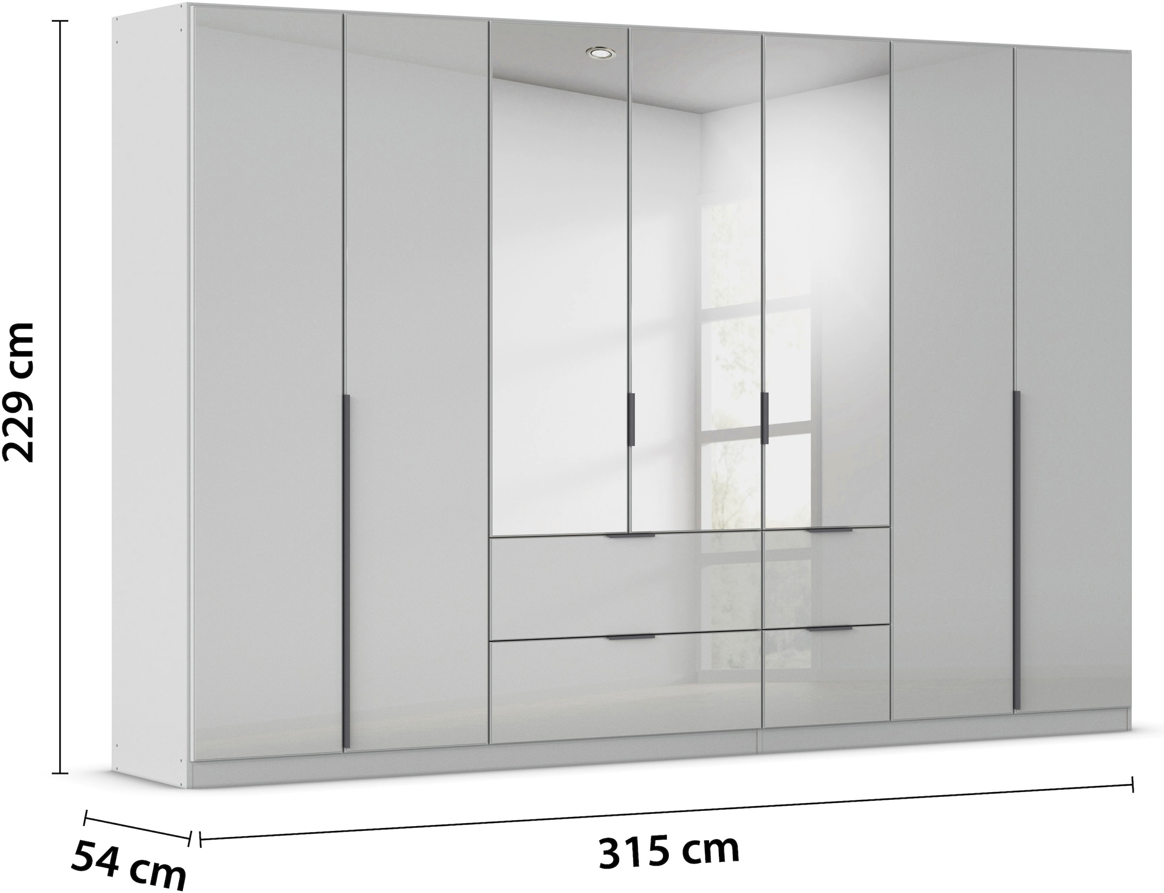 rauch Drehtürenschrank »Kleiderschrank Kleiderschränke Schrank Garderobe AGORDO mit Glasfront«, (in zwei Griff-Farben mit Glasfront), mit Außenschubkästen, in 6 Breiten und 2 Höhen MADE IN GERMANY