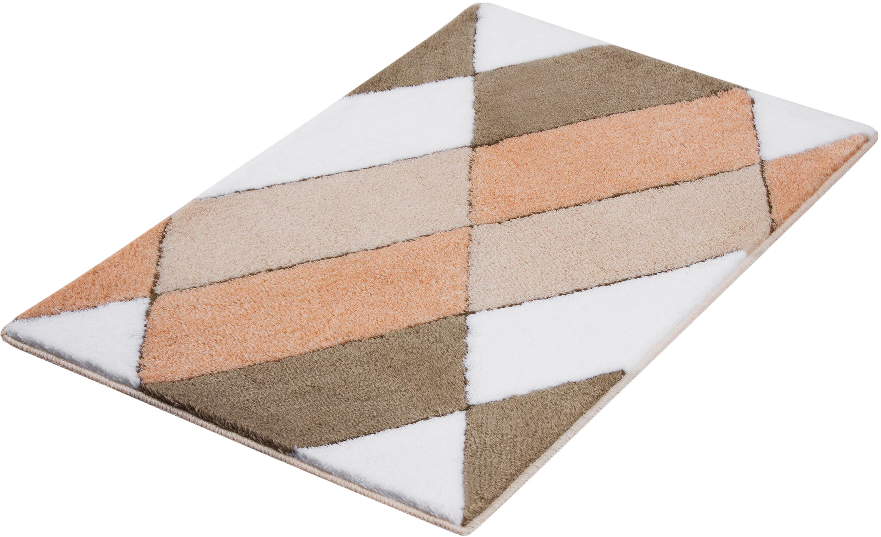 Kleine Wolke Badematte "Ayana, Badvorleger, Badezimmer Teppich" Höhe 15 mm rutschhemmend beschichtet fußbodenheizungsgeeignet Badteppich, modernes Rauten Design, leichter Hoch-Tief Effekt