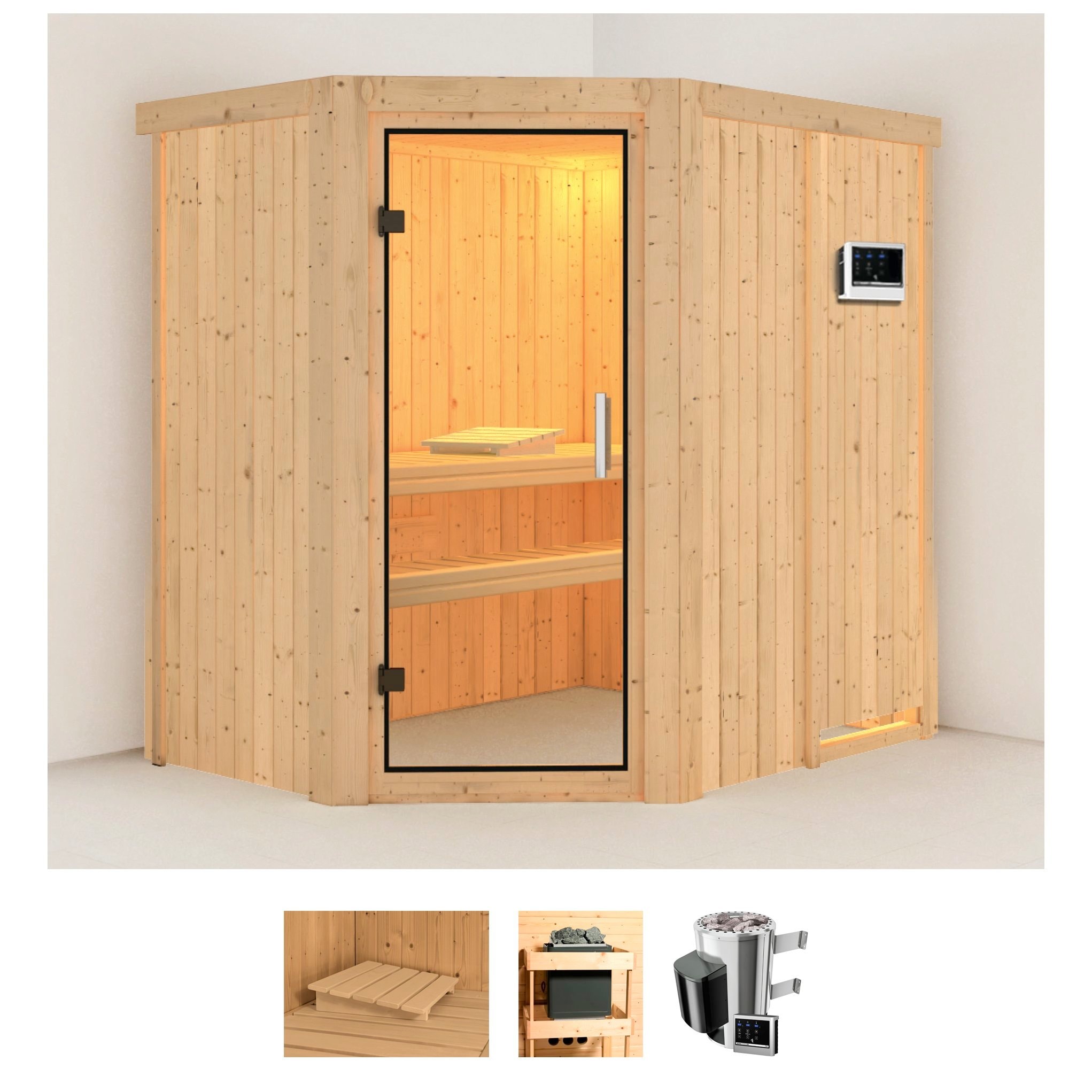 KARIBU Sauna "Swantje", Saunaofen, externe Steuerung, 3,6 kW, beige, Saunen, Ofen 3,6 kW externe Strg.easy