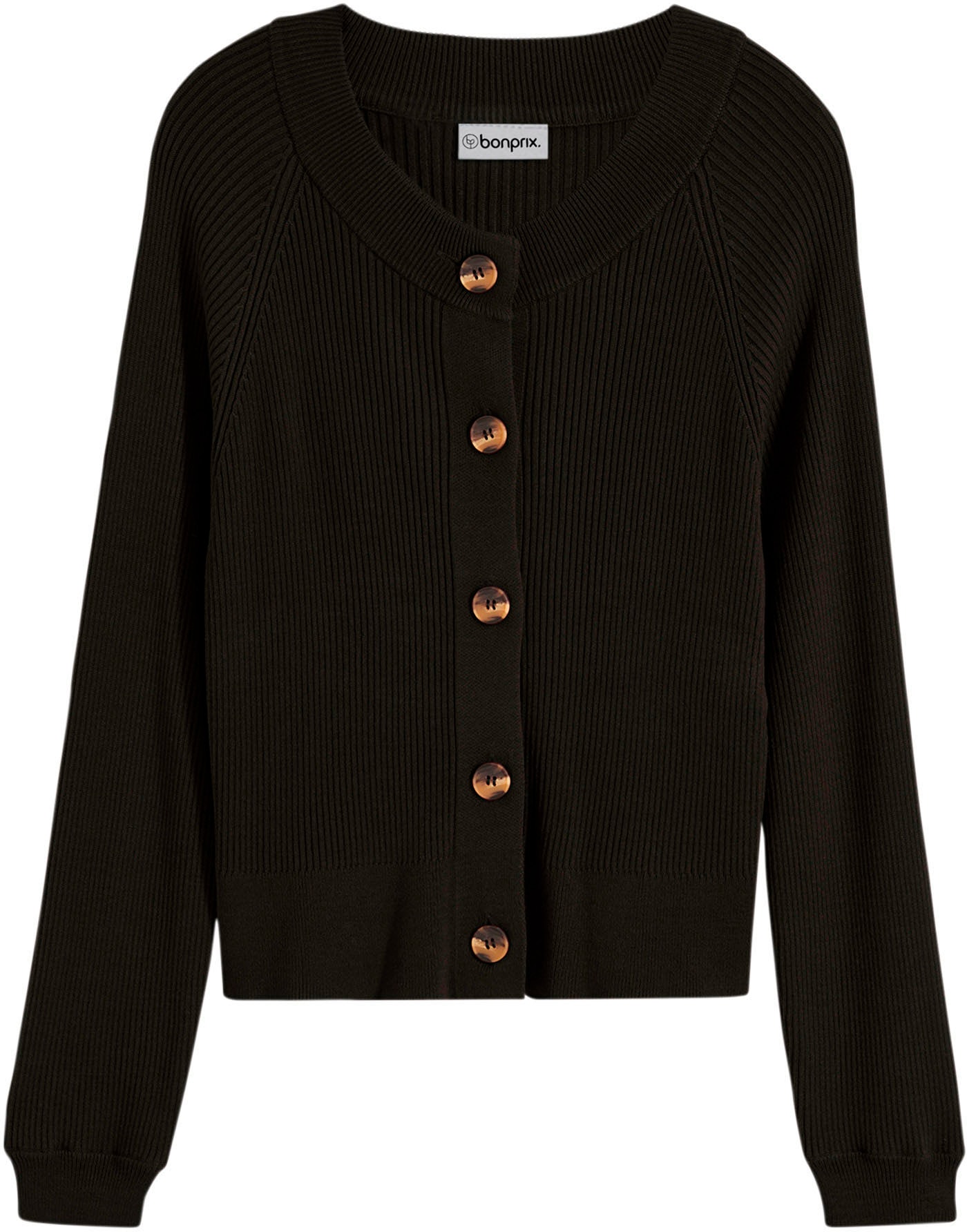 bonprix Strickjacke lässig geschnittene Passform, Ripp-Strickart, femininer Stil