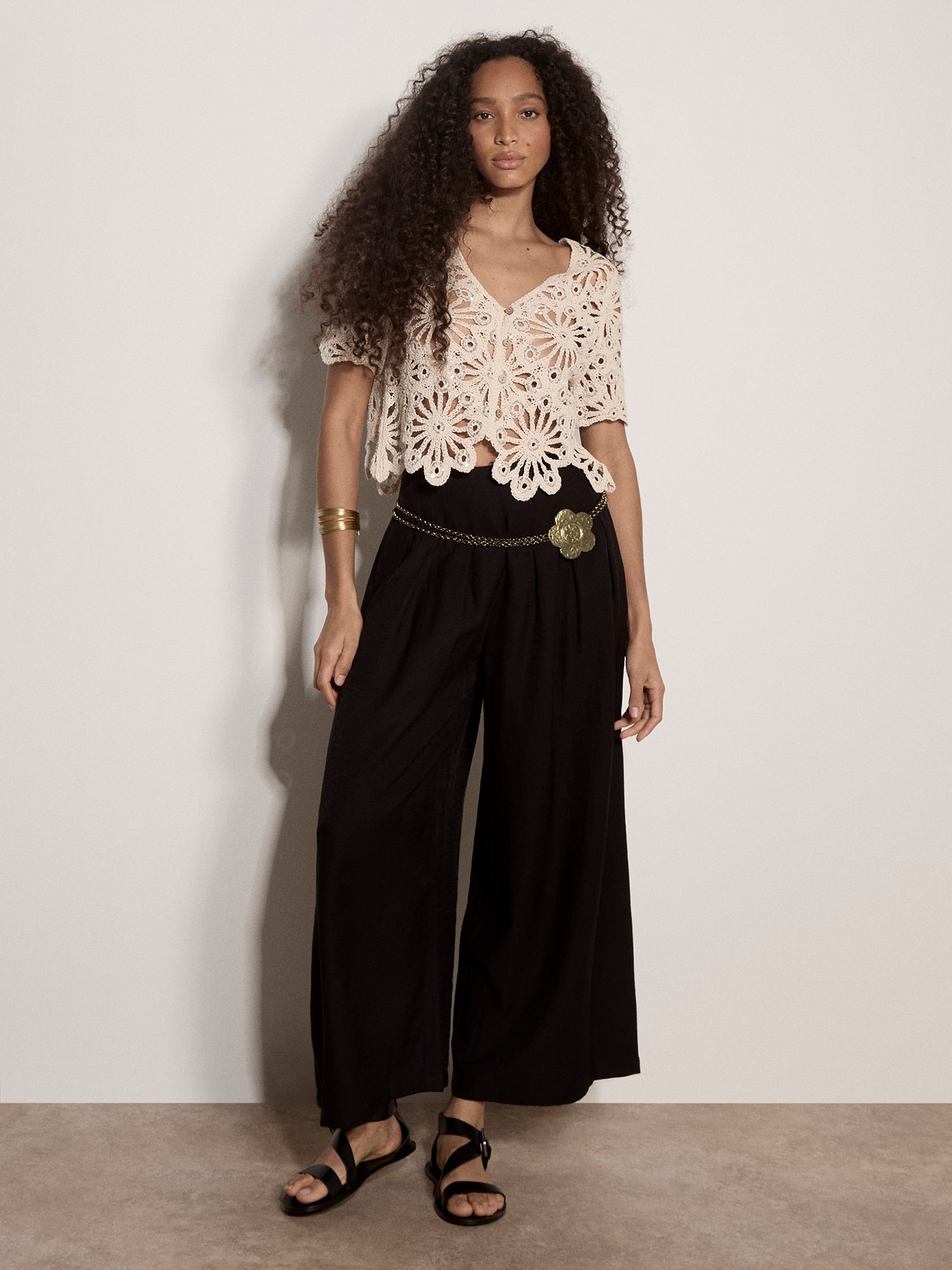 Apricot Stricktop »Top« Häkelverzierungen